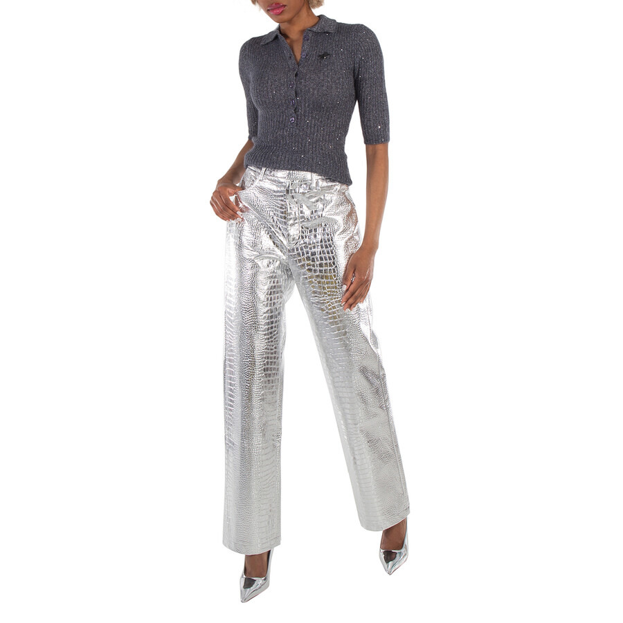 Rotate Ladies Silver Embossed Crocodile Skin Effect Trousers - 4