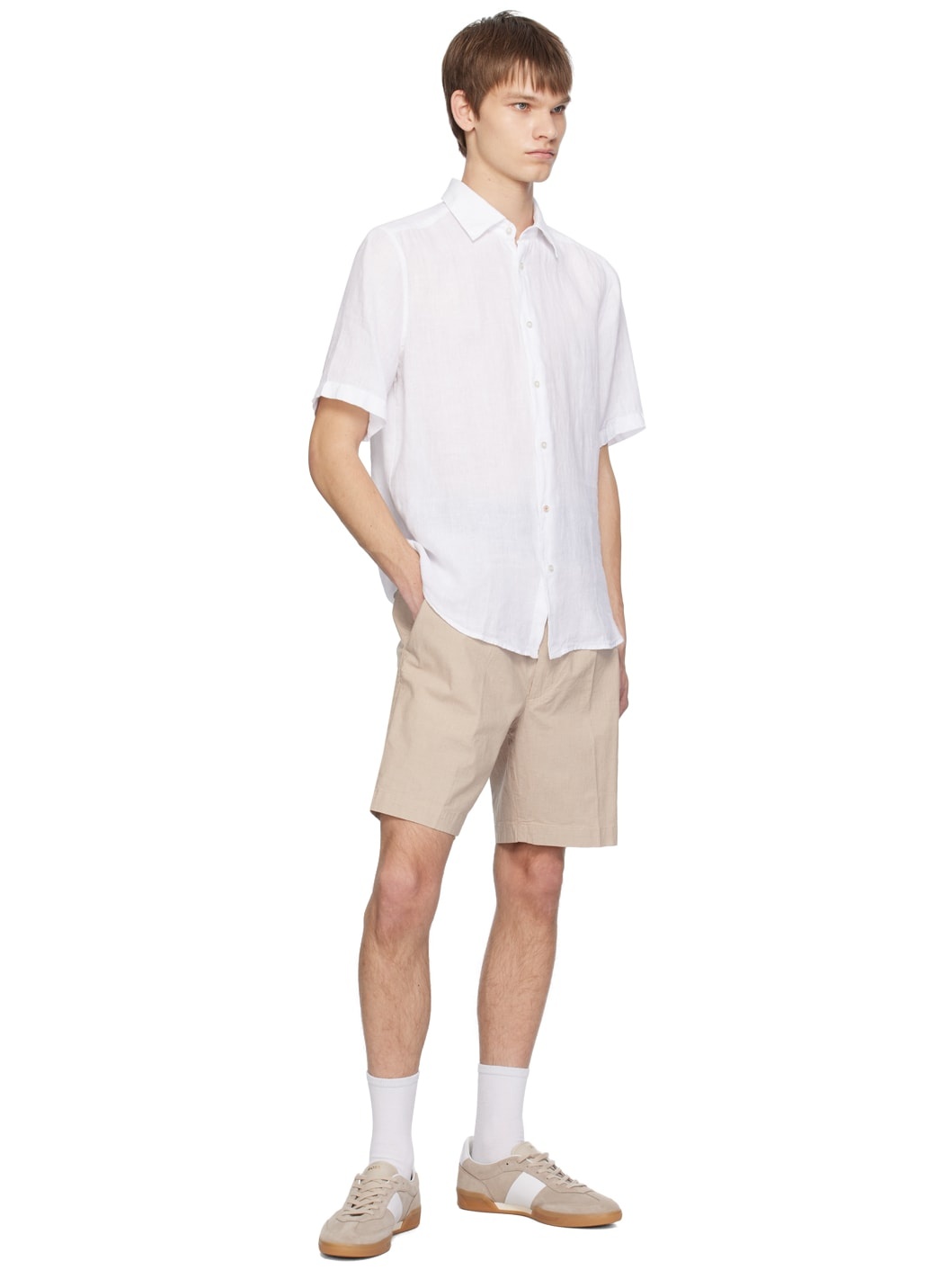 Beige Pleated Shorts - 4