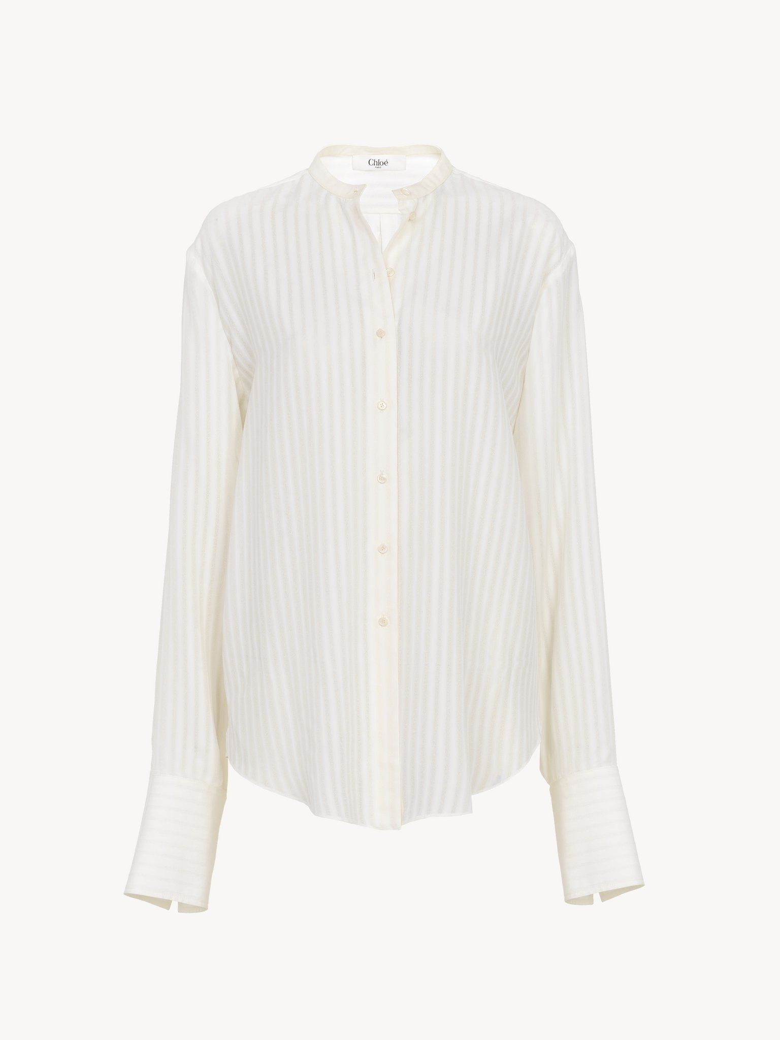 COLLARLESS SHIRT IN STRIPED VISCOSE - 2