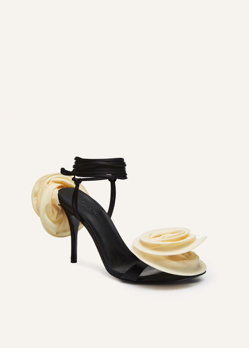MAGDA BUTRYM Wrap around double flower sandals in black satin outlook