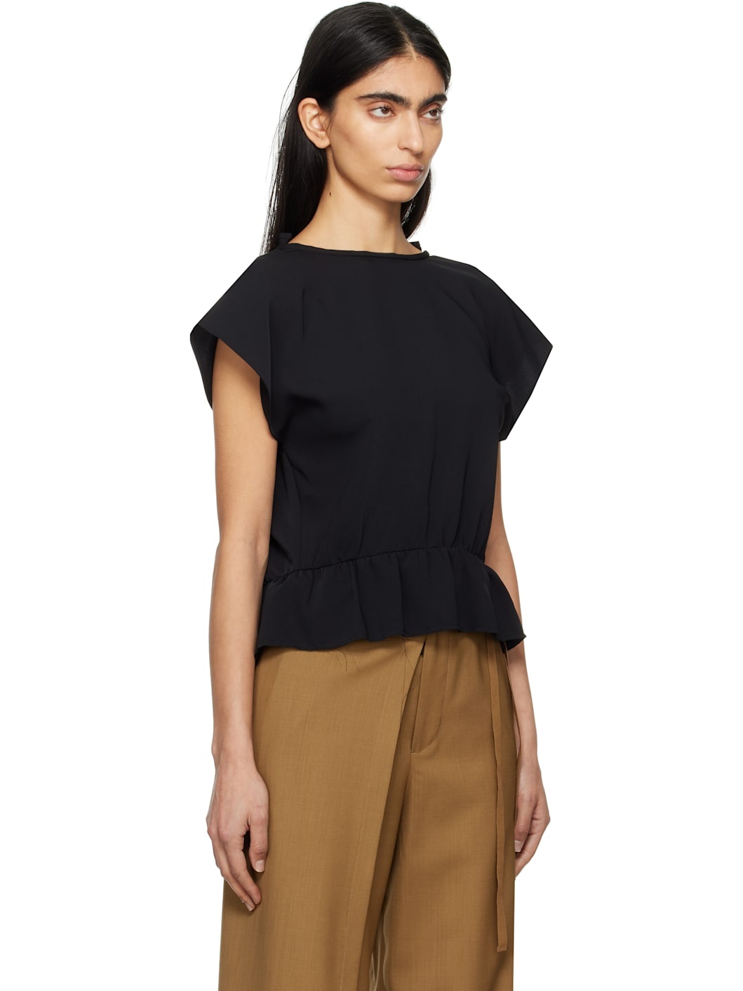 Black Fluid Ruffle Blouse - 2