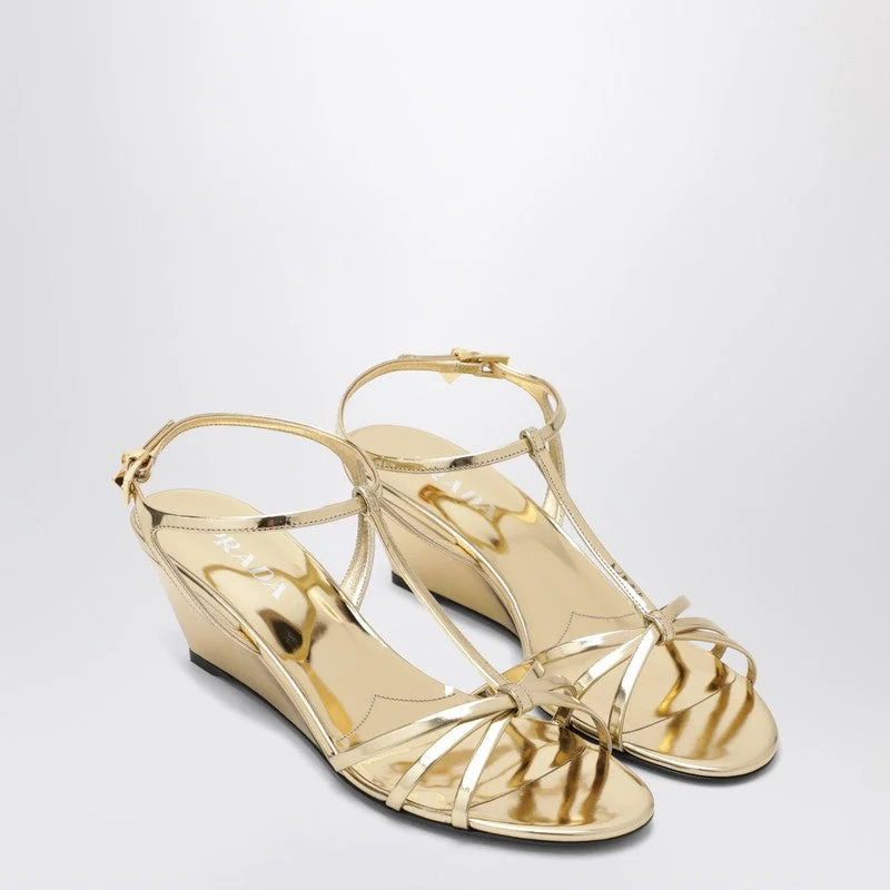 Prada Platinum Leather Wedge Sandals Women - 1