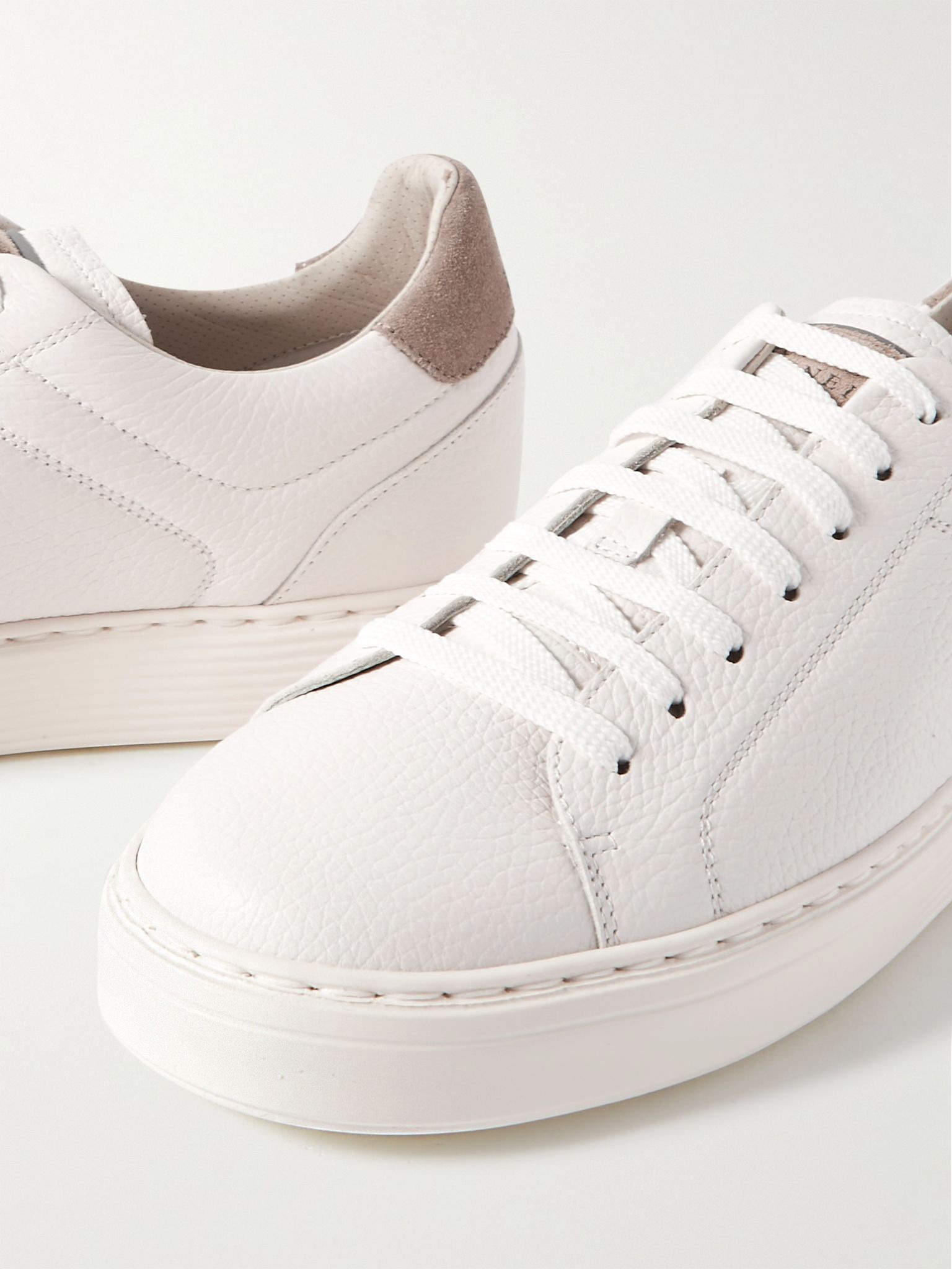 Suede-Trimmed Full-Grain Leather Sneakers White - 6
