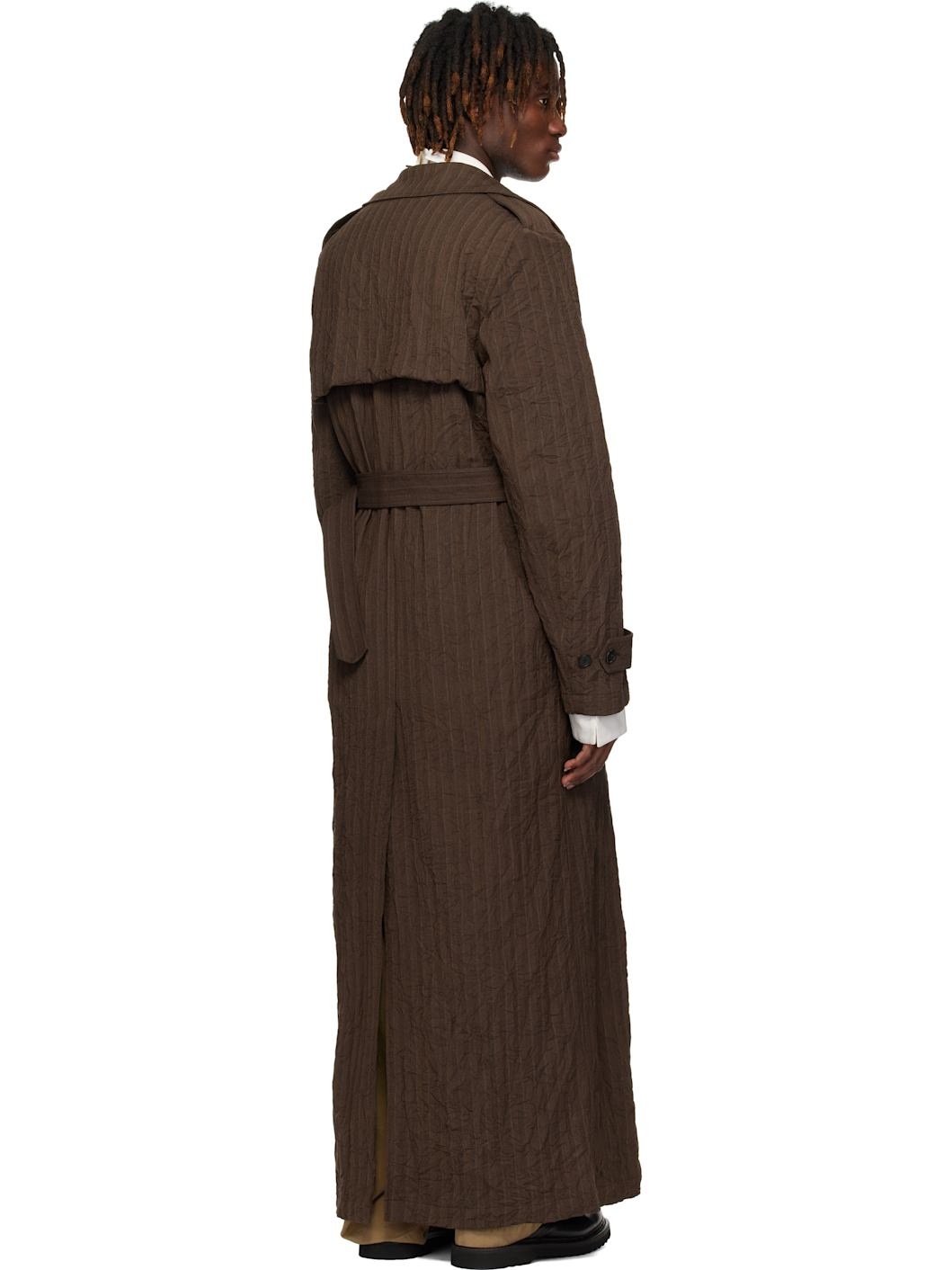 Brown Double-Breasted Trench Coat - 3