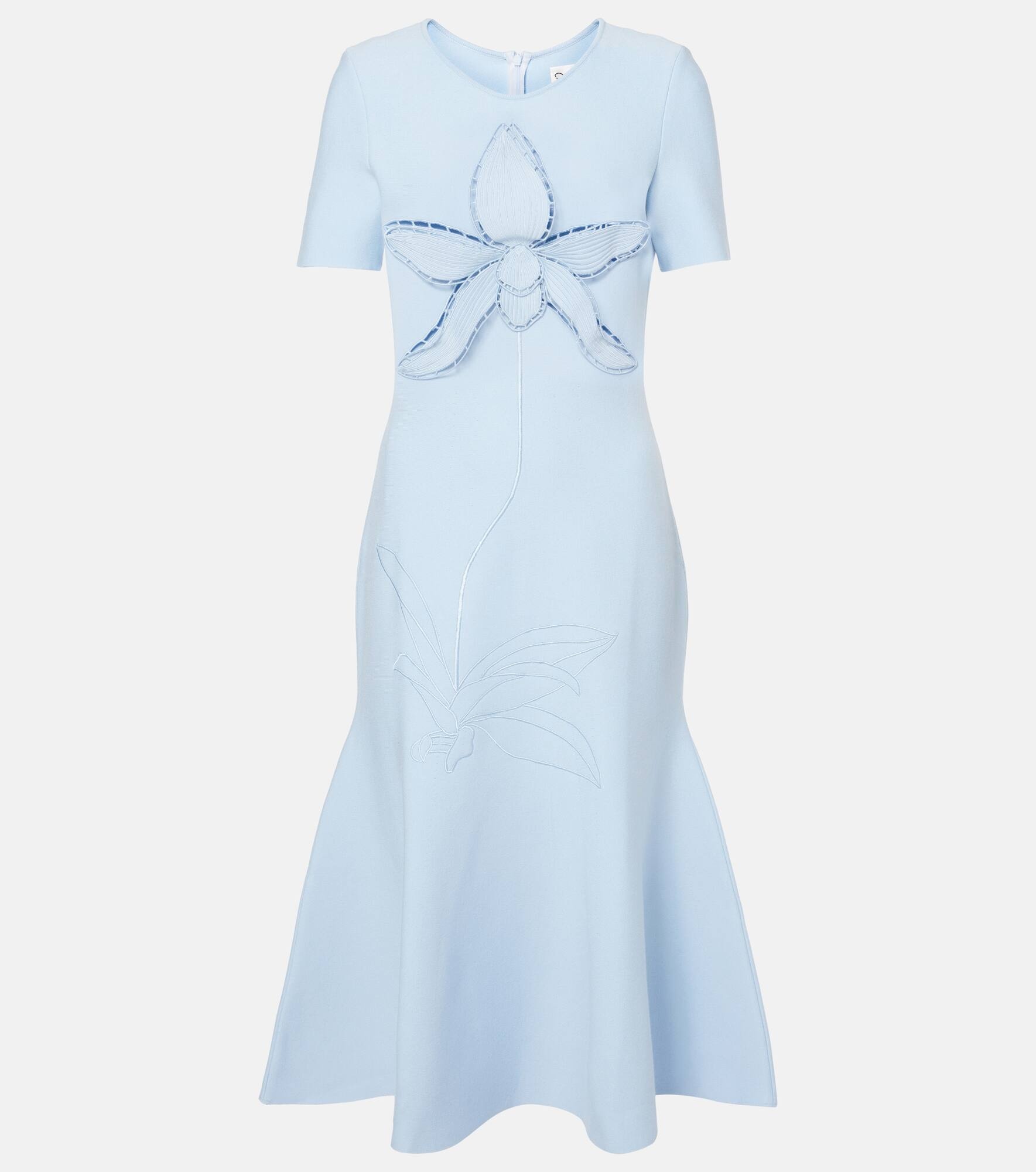 Orchid-appliqué jacquard cocktail dress - 1