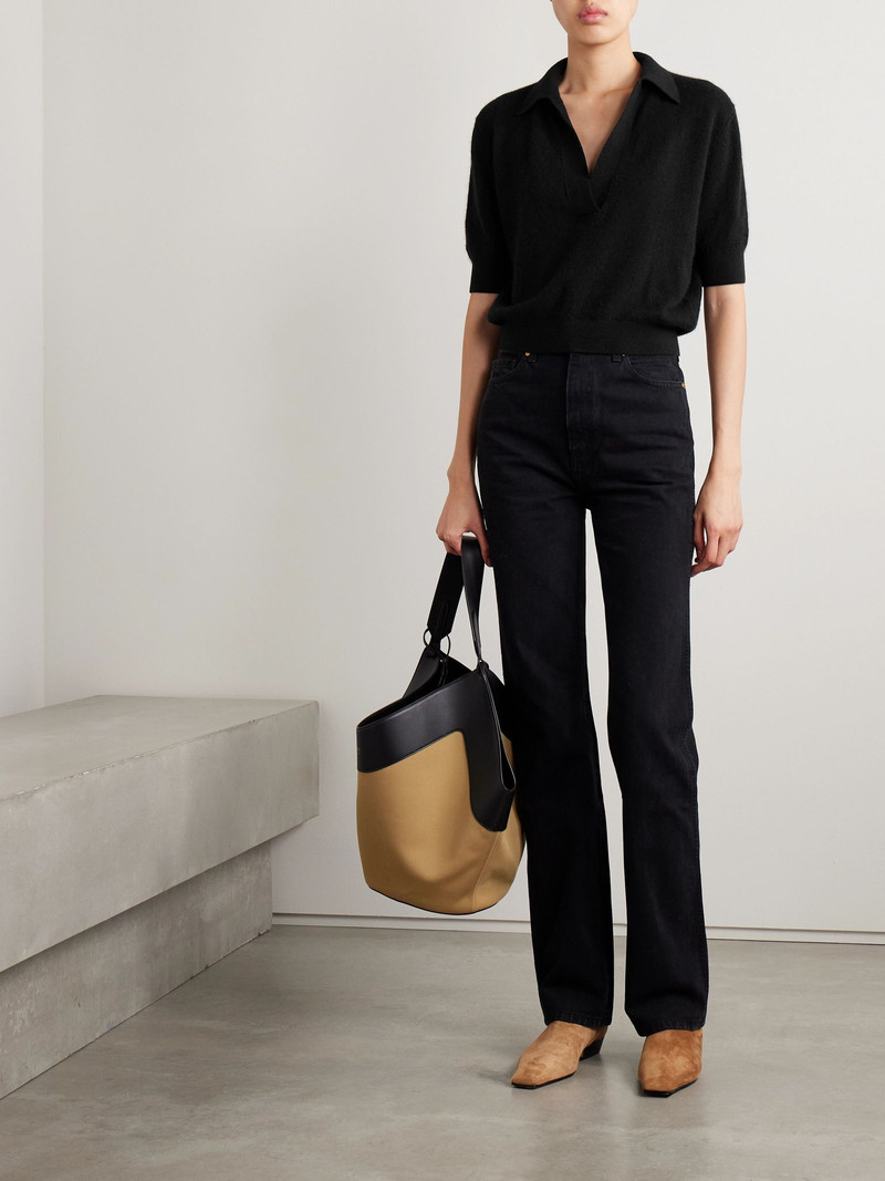KHAITE Shrunken Jo cashmere-blend polo shirt Black outlook
