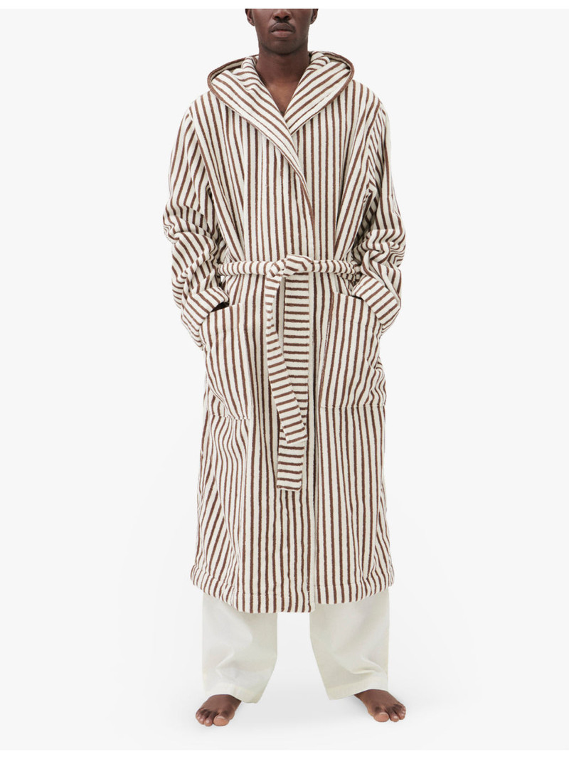 TEKLA Hooded striped organic-cotton robe outlook