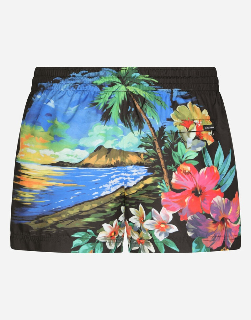 Dolce & Gabbana Short swim trunks with Hawaiian print outlook