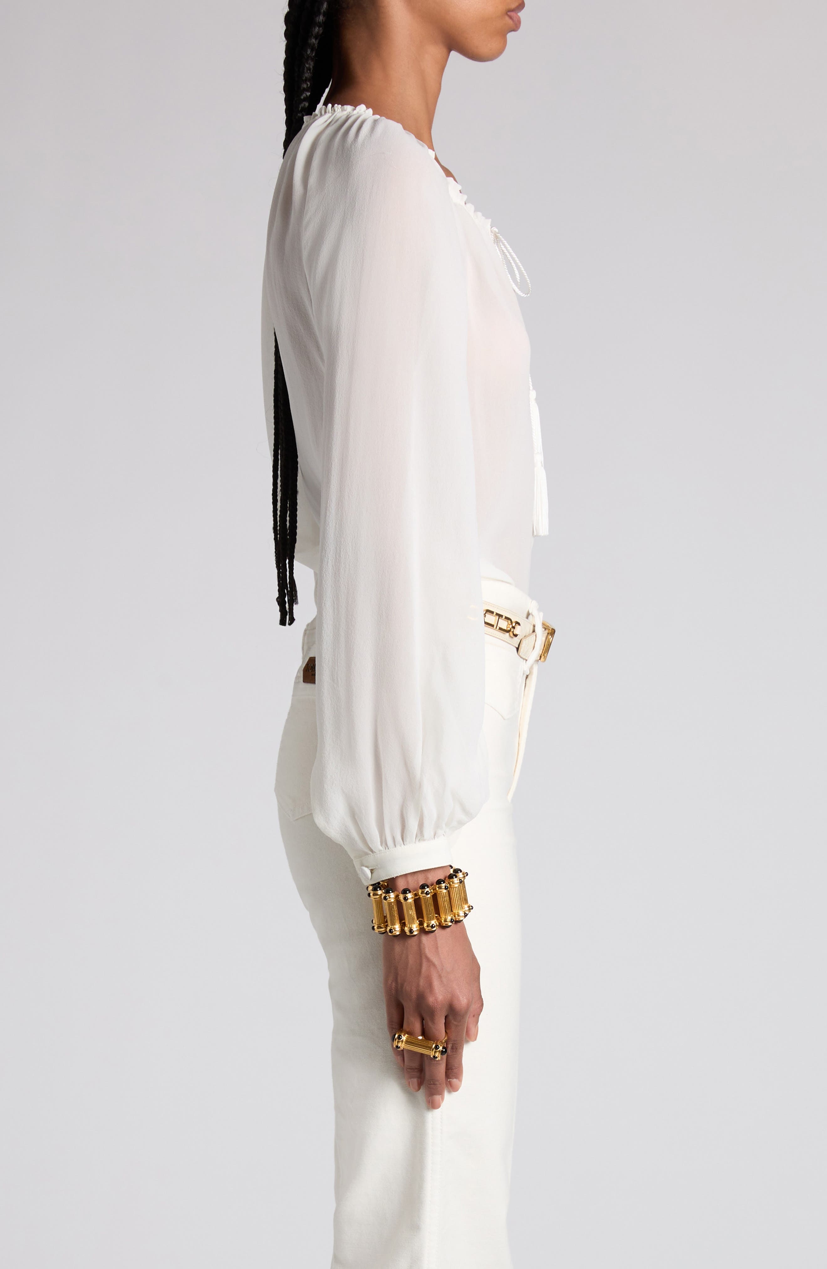 TOM FORD Silk Georgette Top in Aw020 Cream at Nordstrom - 4