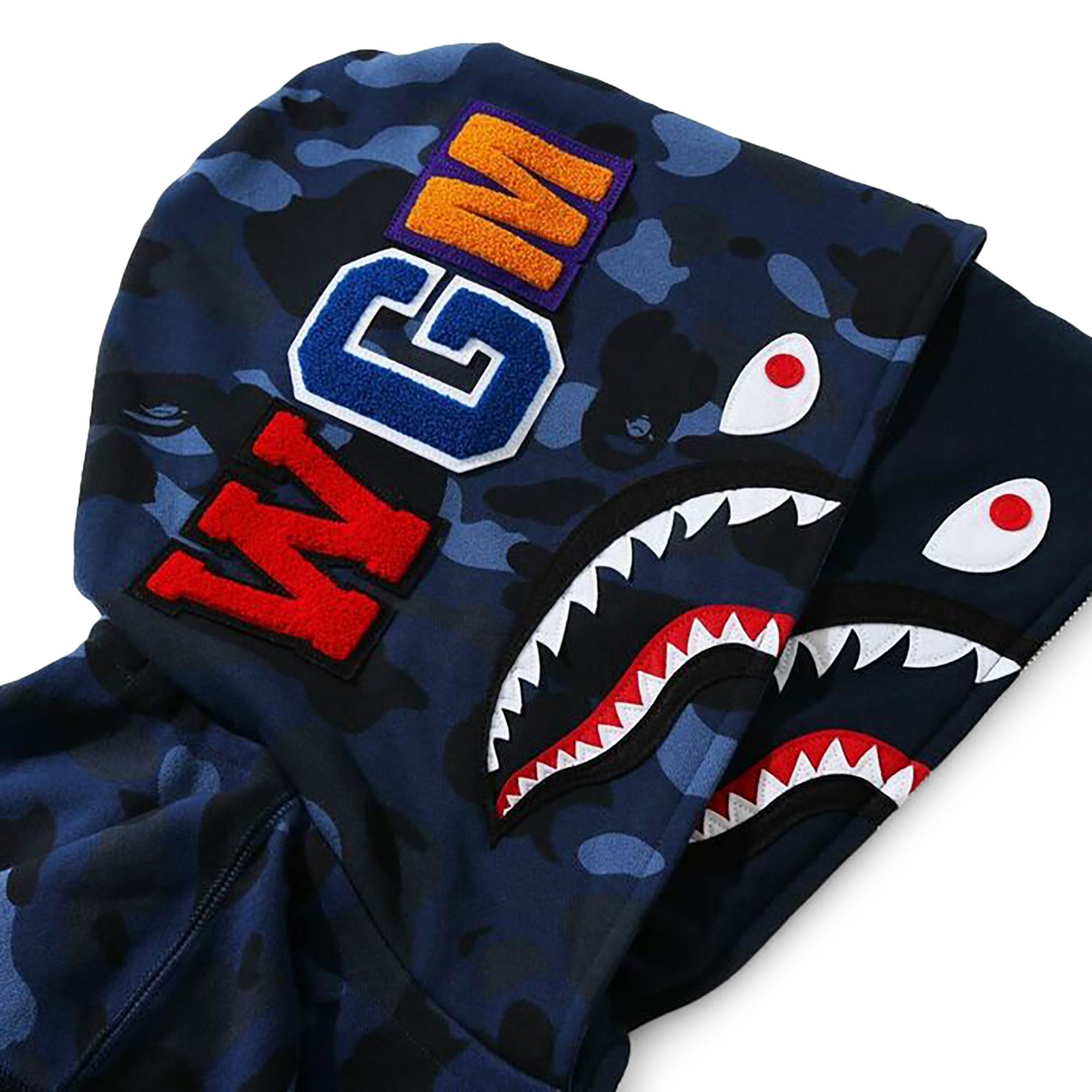 BAPE Color Camo Shark Wide Full Zip Double Hoodie 'Navy' - 3