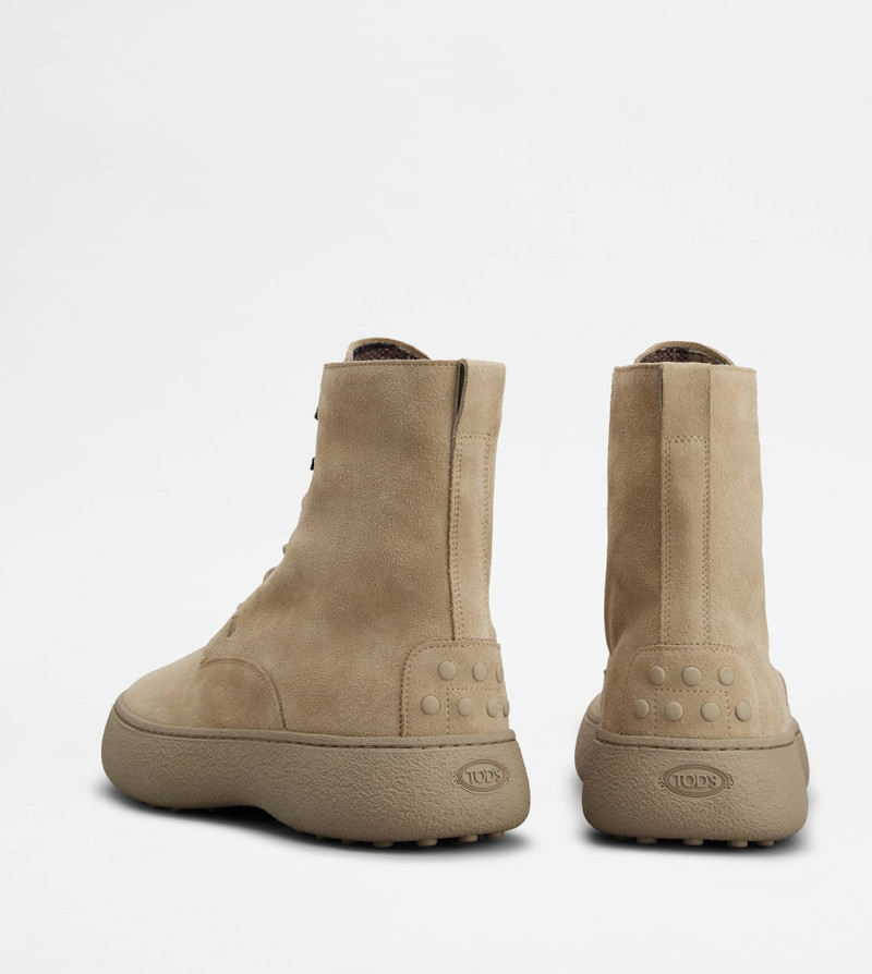 TOD'S W. G. LACE-UP ANKLE BOOTS IN SUEDE - BEIGE 3