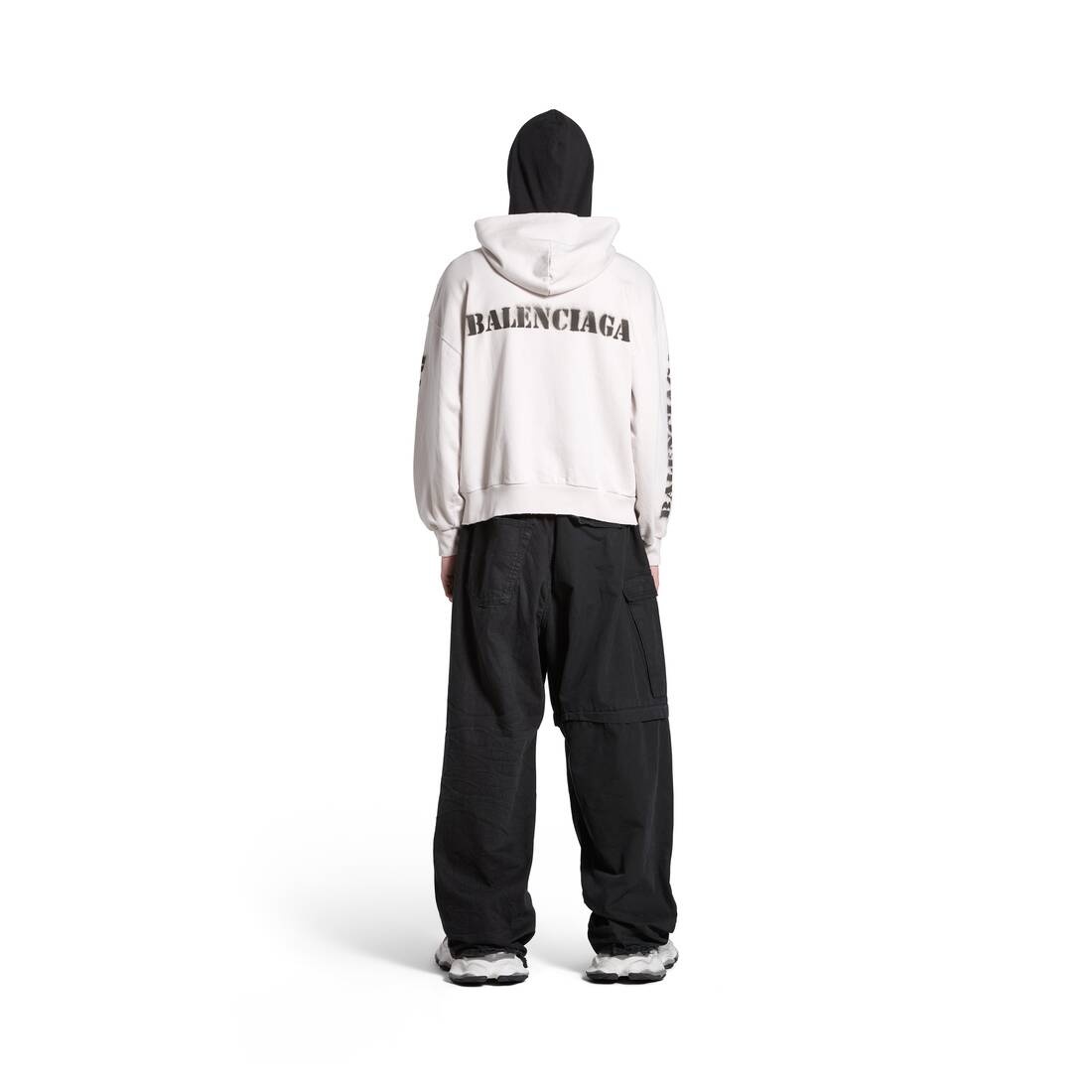 BALENCIAGA Stencil Type Zip-up Hoodie Regular Fit in Off