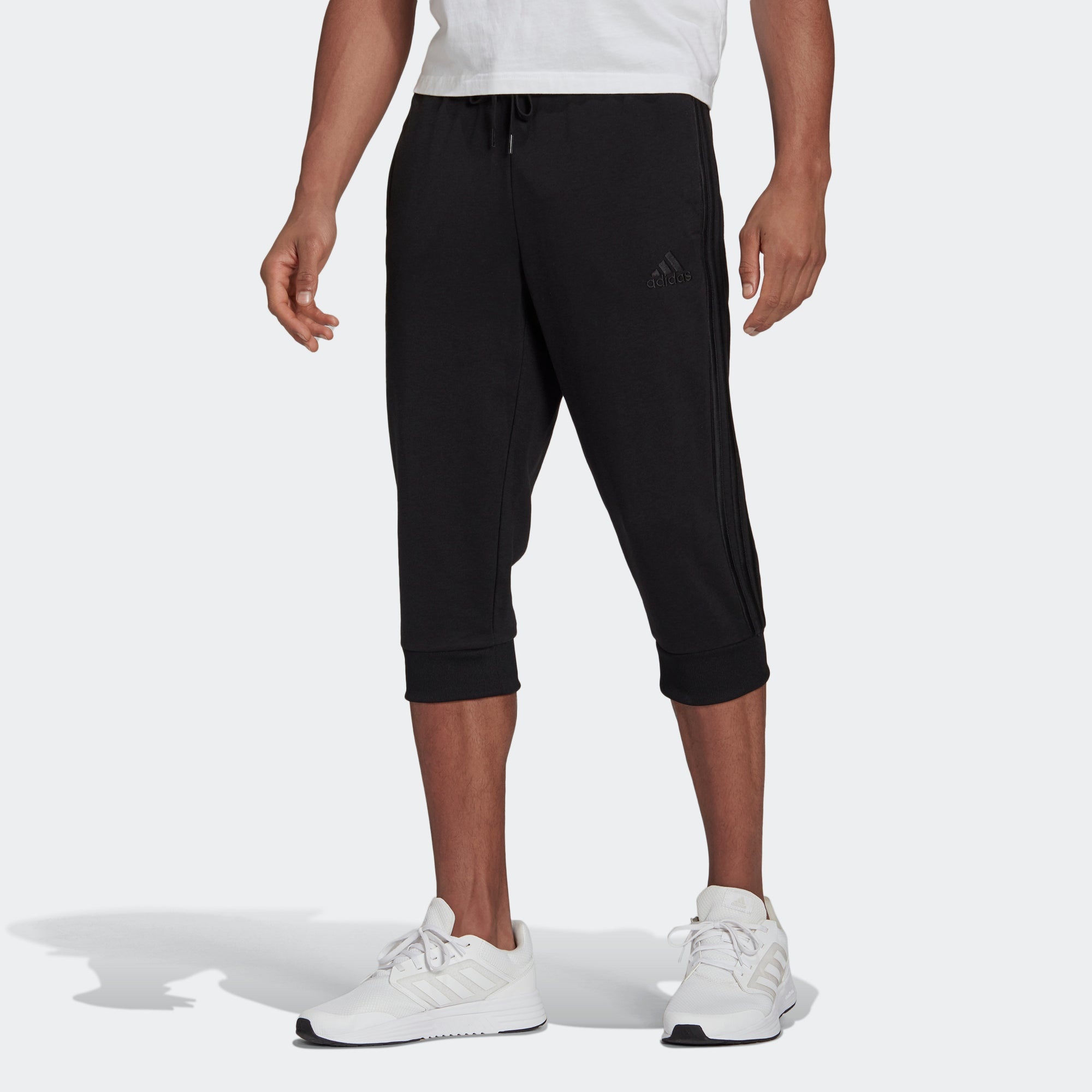 adidas M 3s Ft Tc 34pt Embroidered Logo Stripe Knit Bundle Feet Cropped Pants Black GK8990 - 3