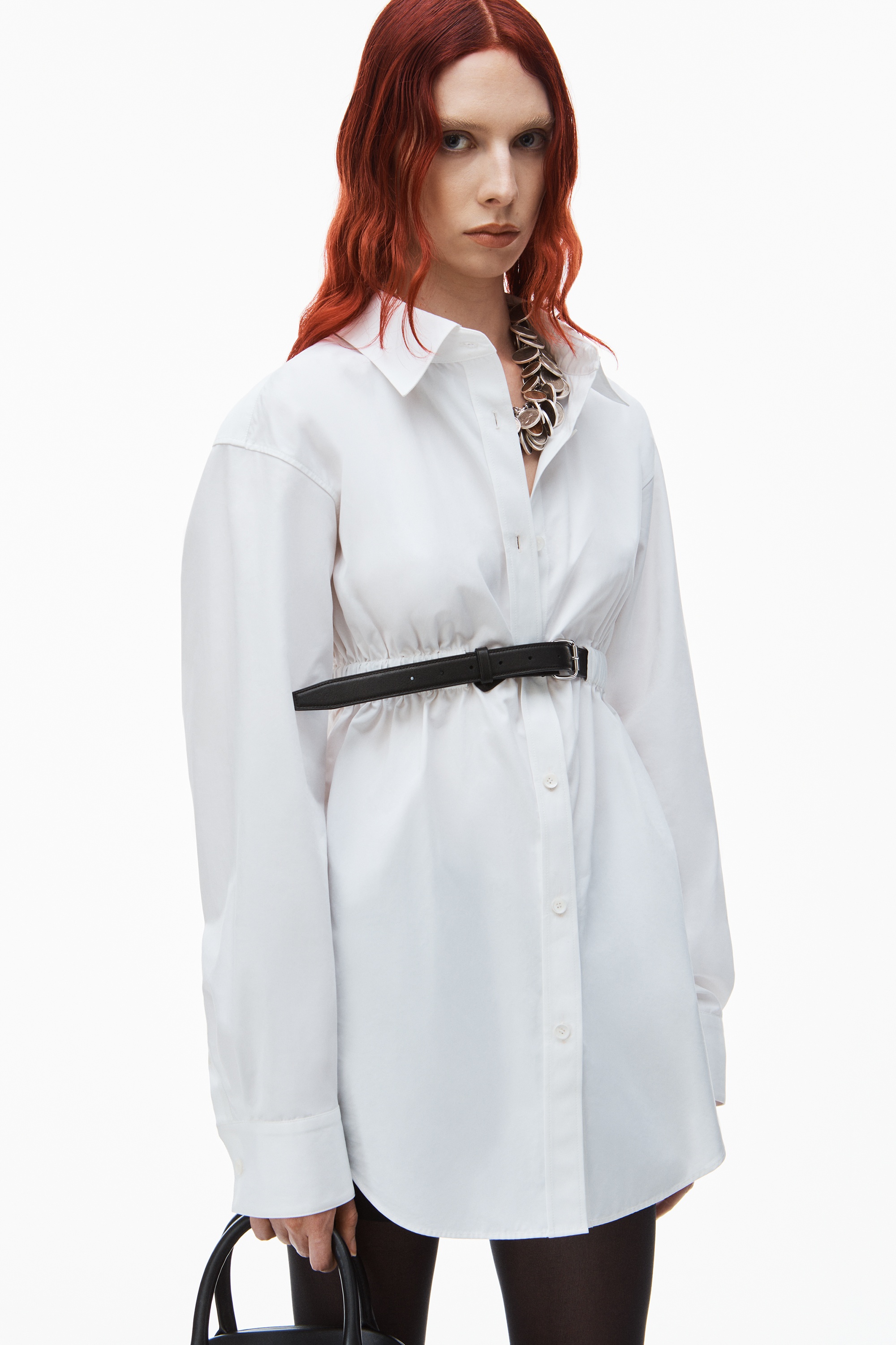 button down belted tunic in cotton - 3