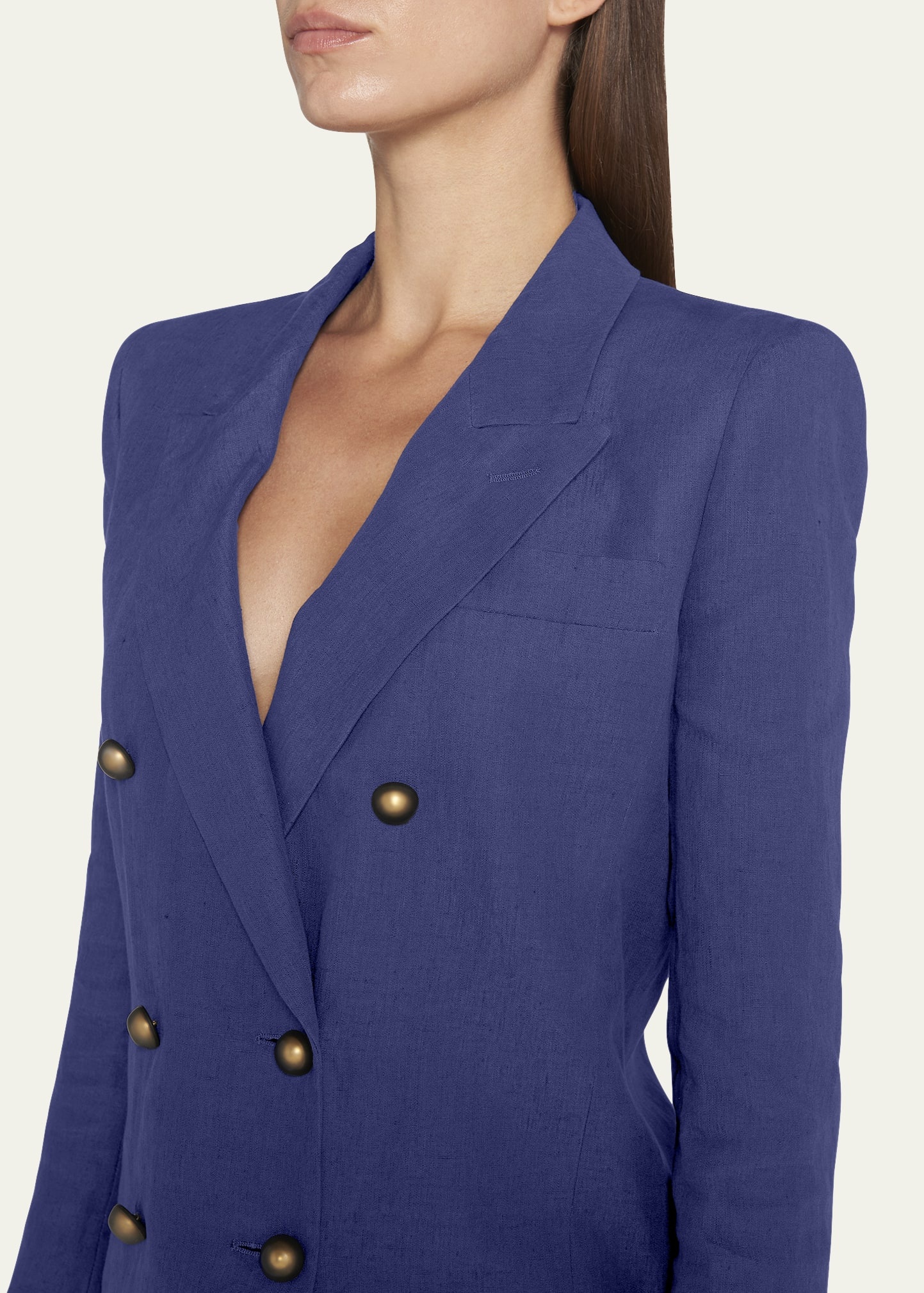 Double-Breasted Crop Silk Blazer - 5