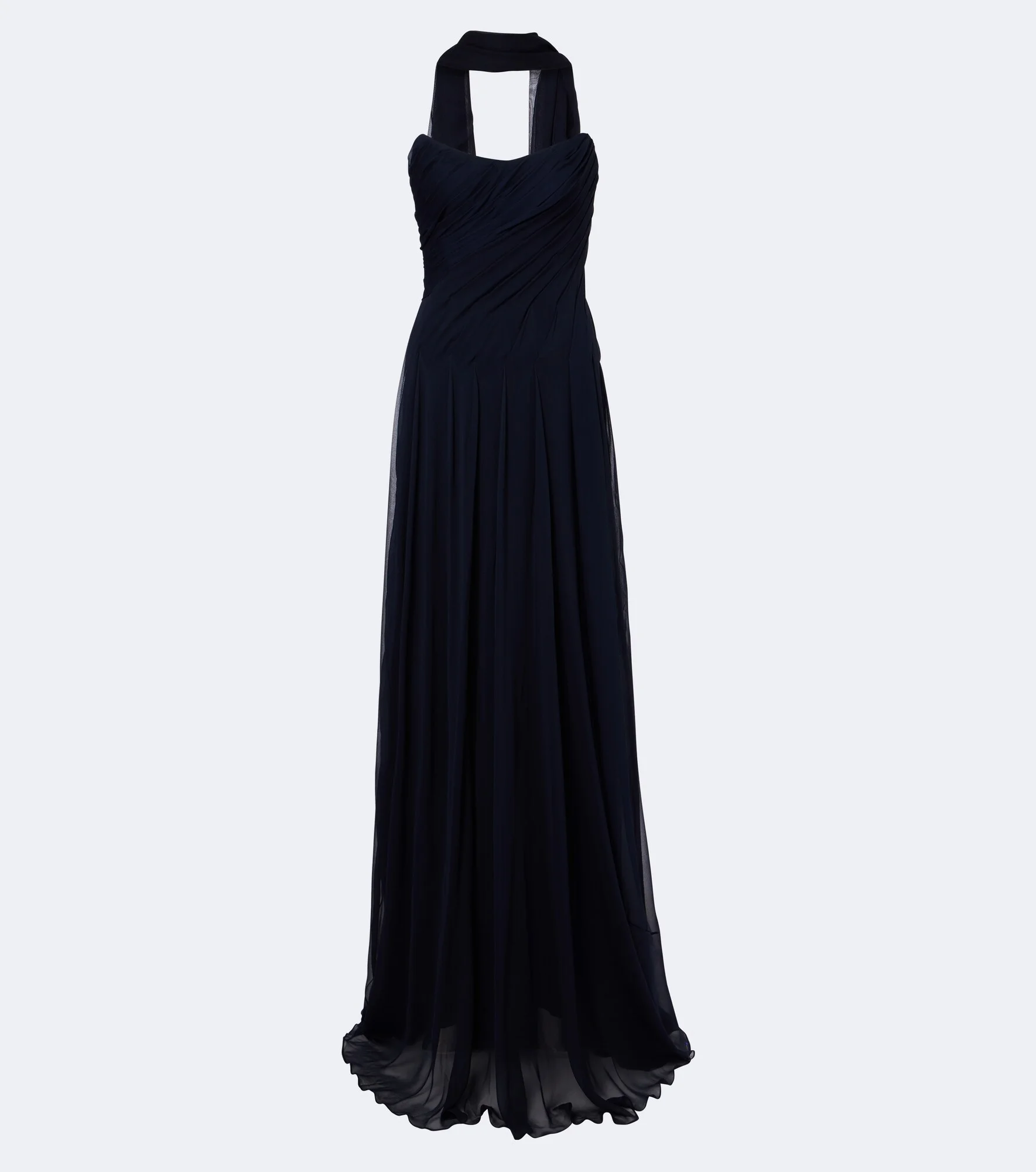Scarf-detail draped silk bustier gown - 1
