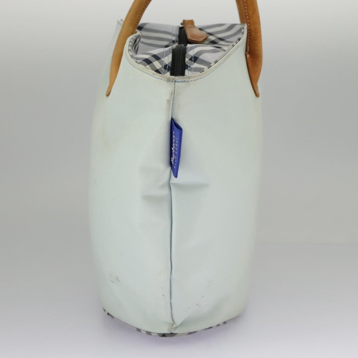 Burberry Blue Label Tote Bag Nylon Leather Light Blue Brown Silver - 6
