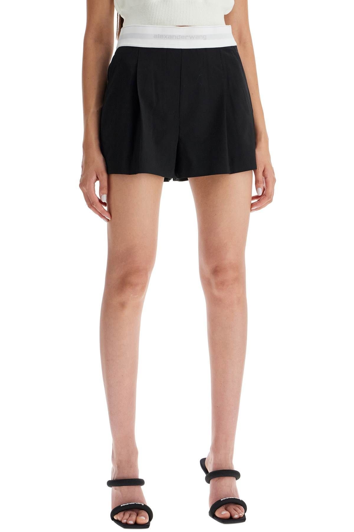 【送料&関税込】Alexander Wang Pleated Short Elastic Band High-Waist Pleated Short with Logo Elastic in LIGHT HEATHER