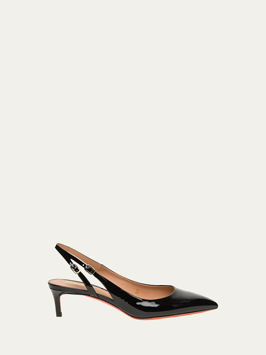 Audrey Patent Kitten Slingback Pumps - 1