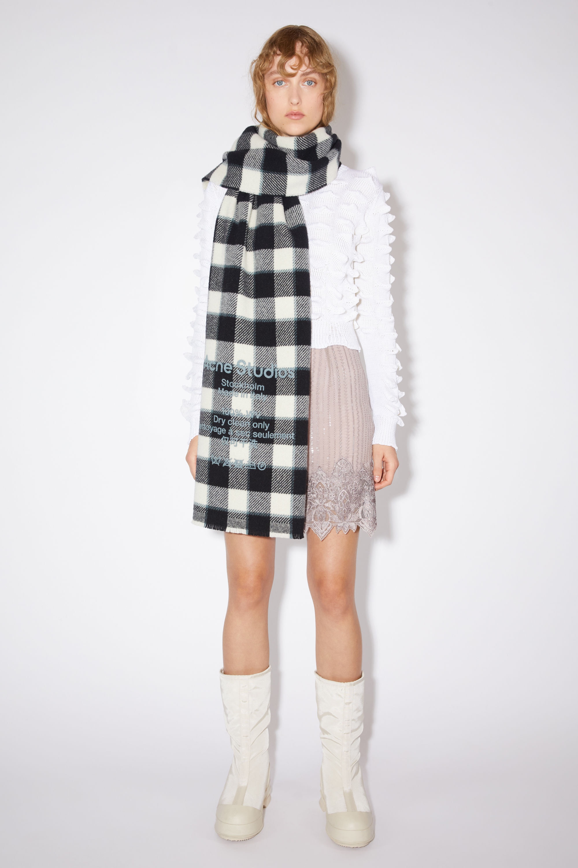 Checked wool scarf - Grey/black/white 2