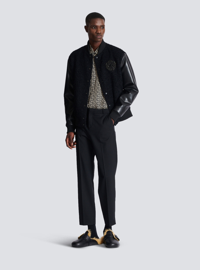 Balmain Varsity tweed and faux leather jacket outlook