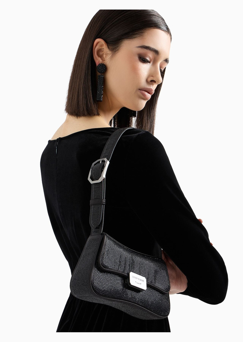 Satin baguette shoulder bag with rhinestones 7