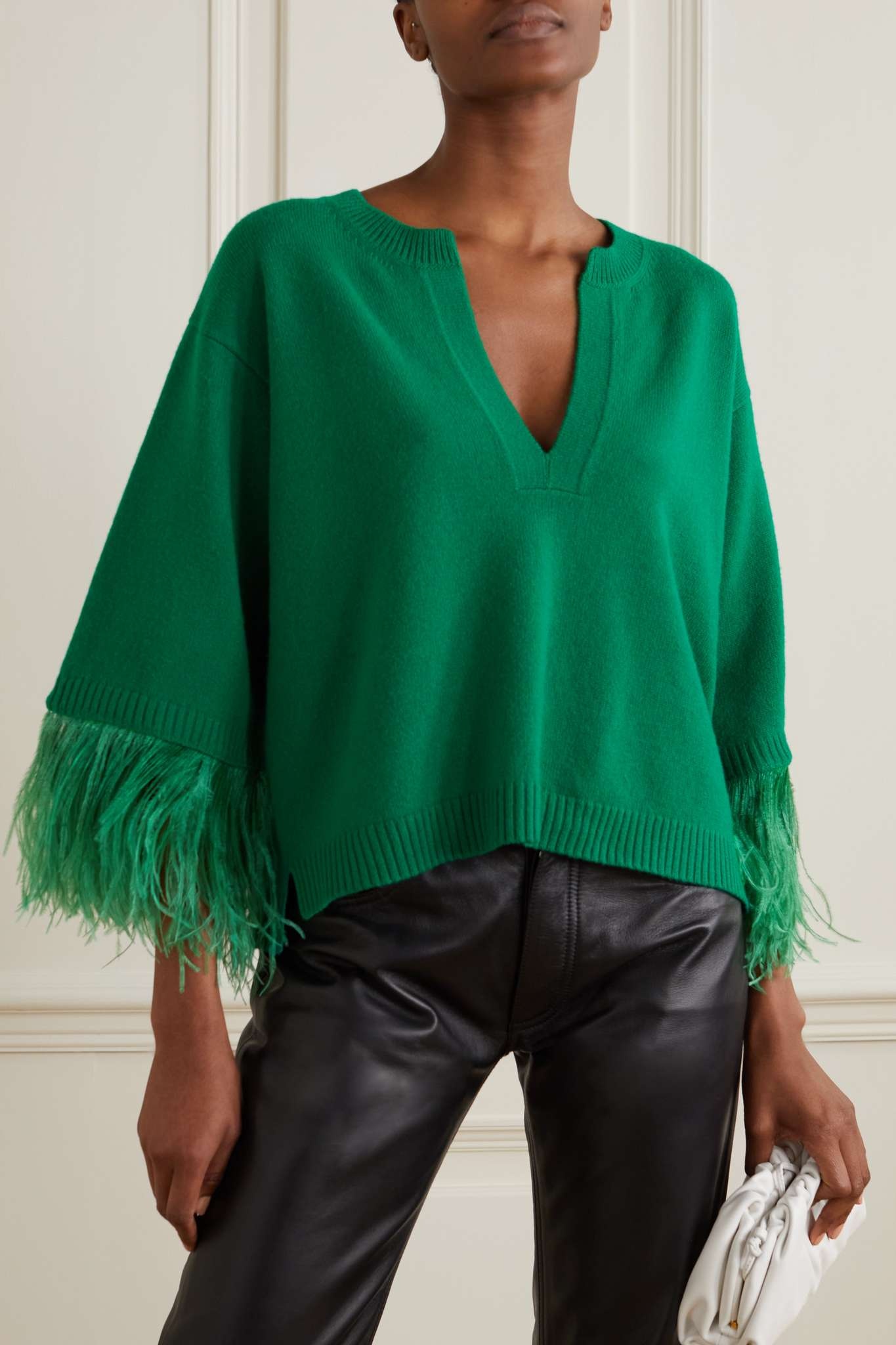 Feather-trimmed wool and cashmere-blend sweater - 3