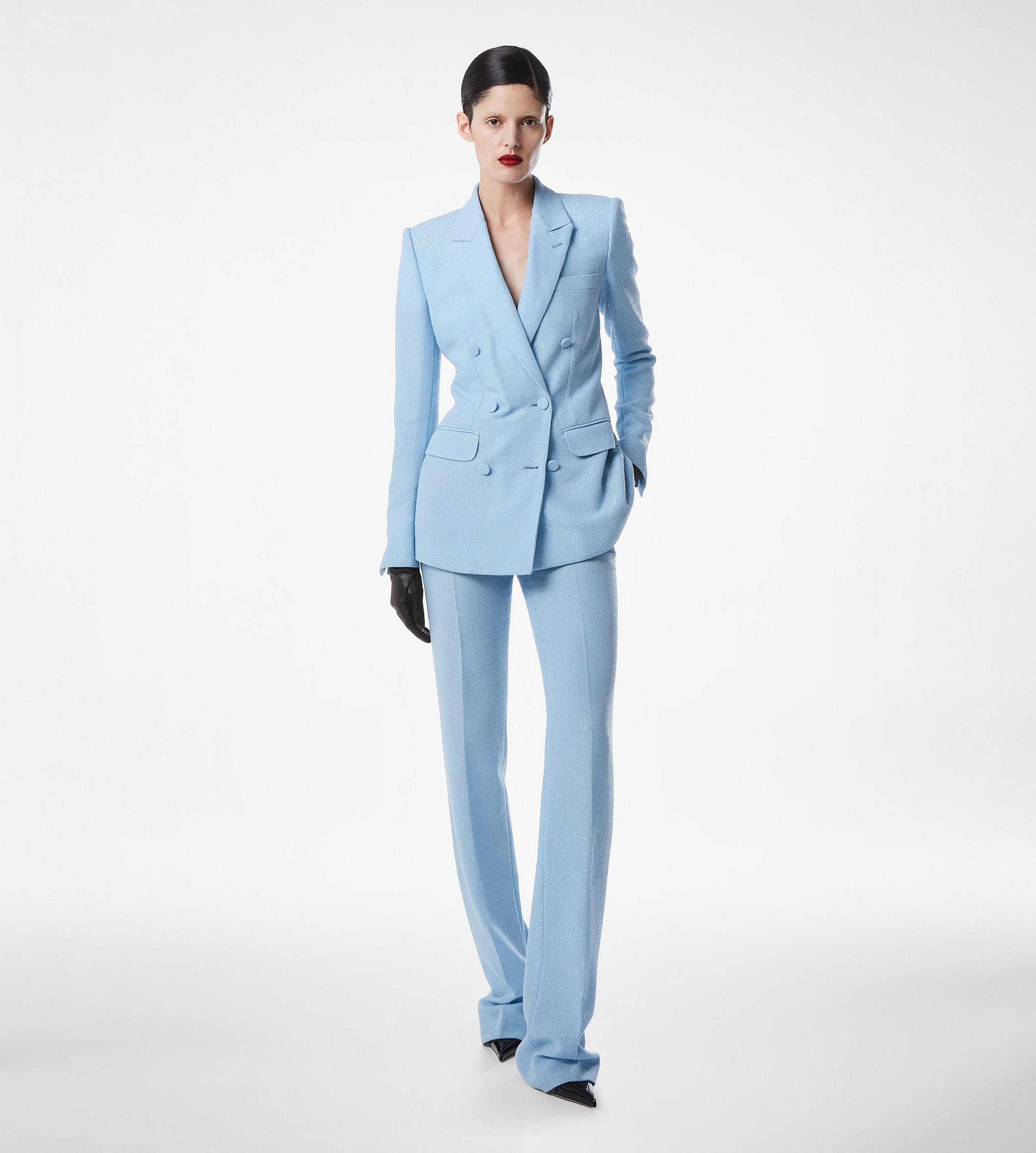 SEQUINED WOOL BLEND CREPE TAILORED STRAIGHT PANTS - 3