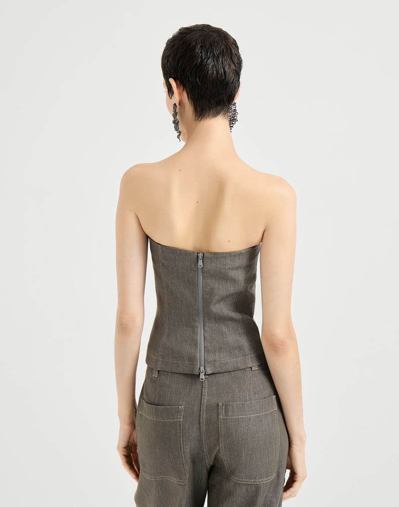 Cotton denim-effect twill bandeau top 3
