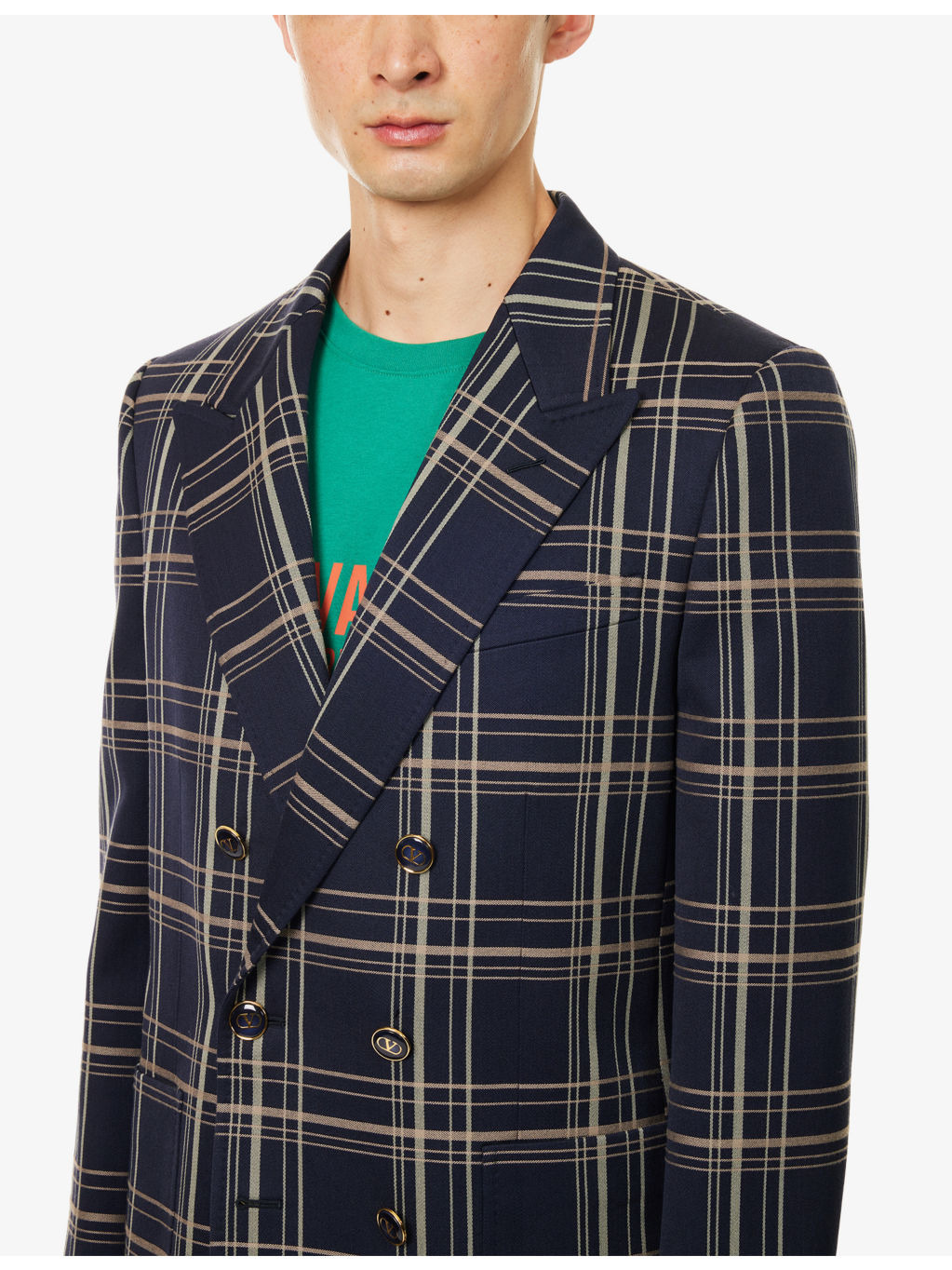 Check-Print Peak-Lapels Wool And Cotton Blazer - 5