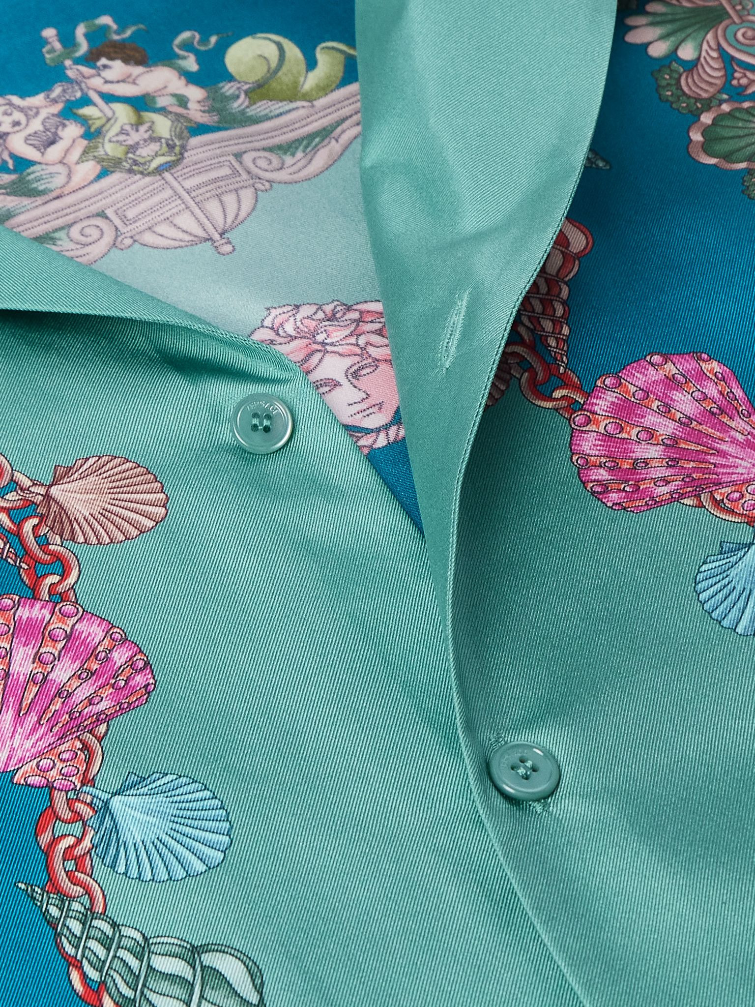 Camp-Collar Printed Silk-Twill Shirt Green - 4