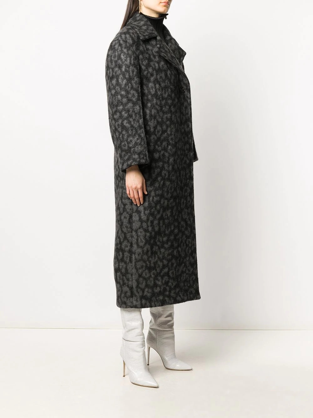 leopard-print mid-length coat - 3