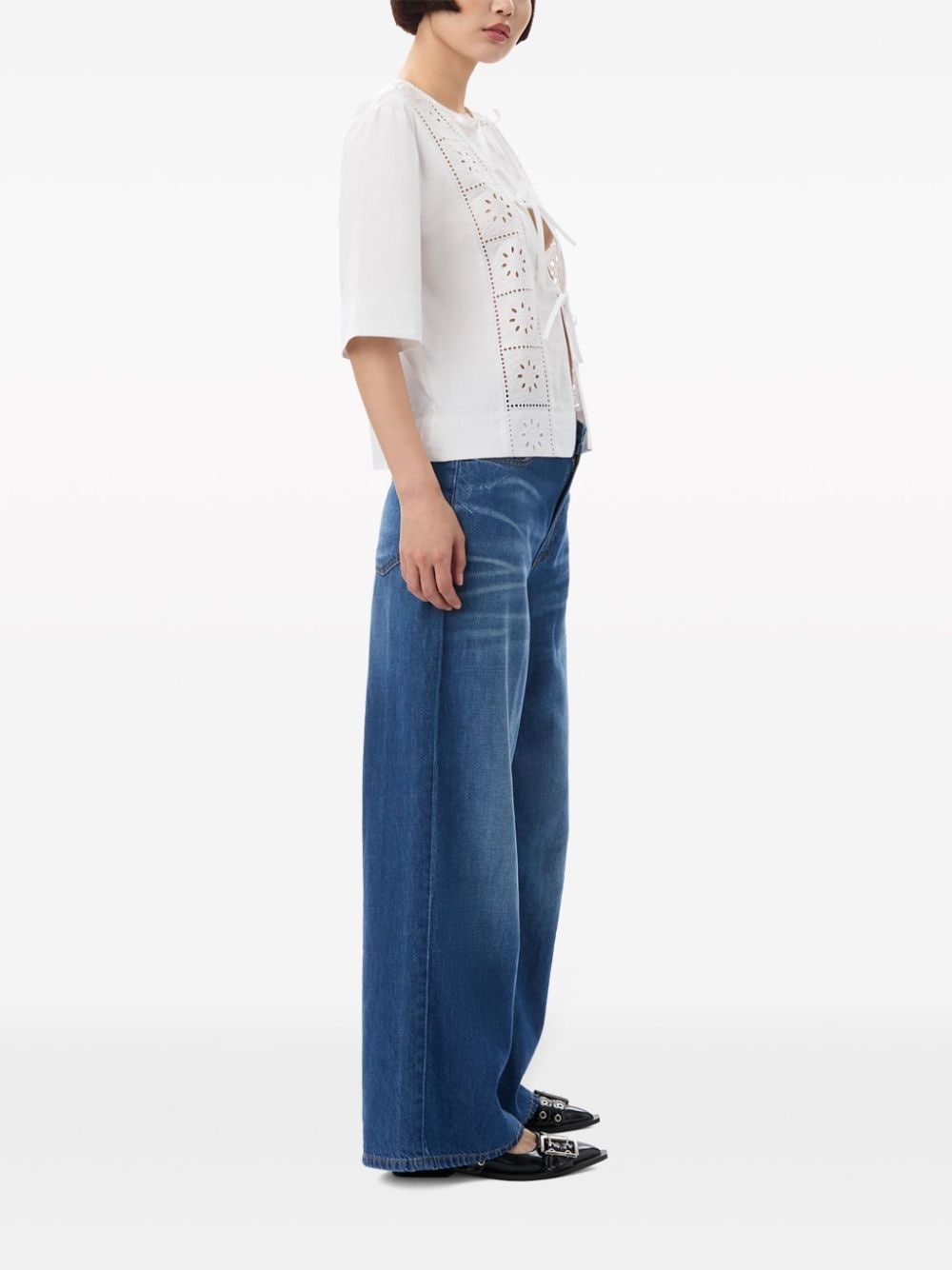 embroidered tie blouse - 3