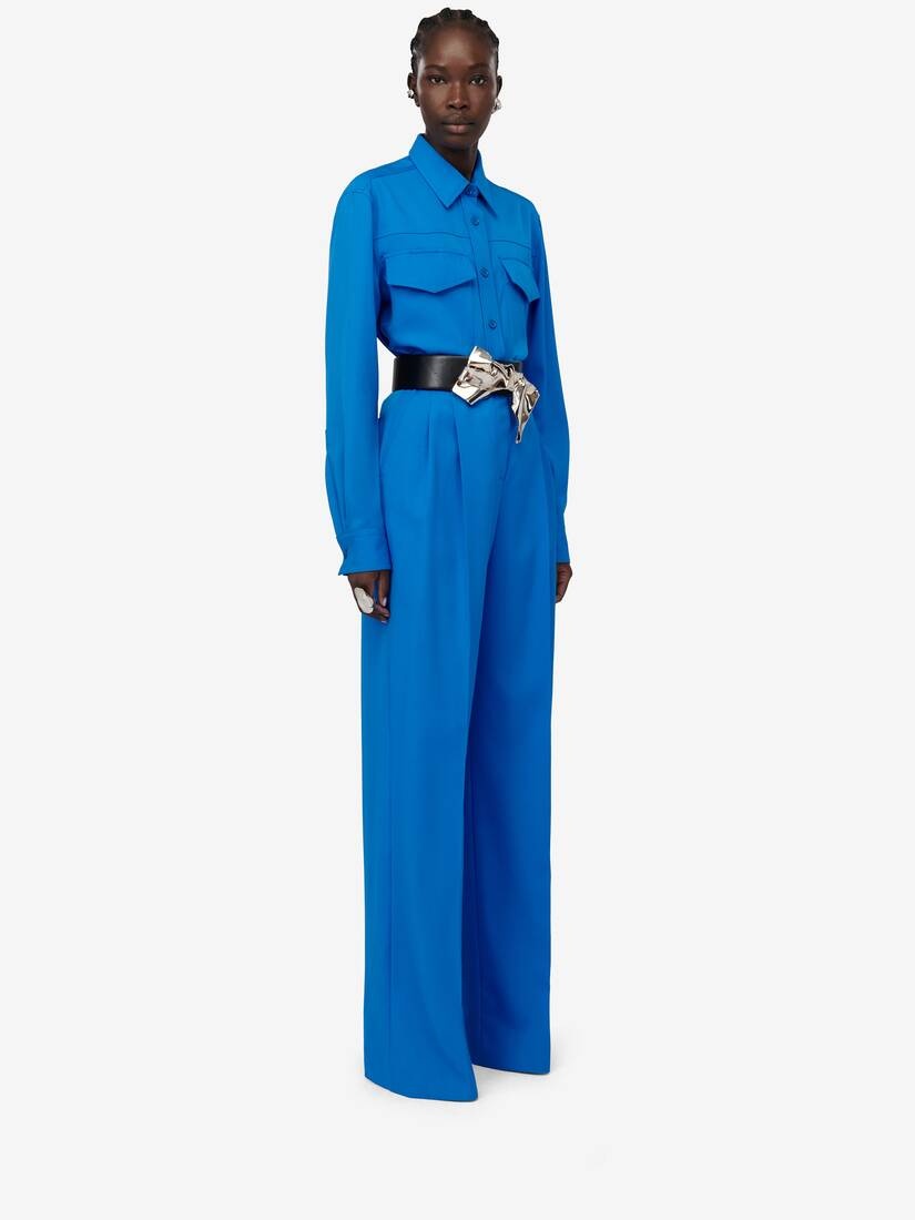 Women's Double Pleat Wide Leg Trousers in Lapis Blue - 3