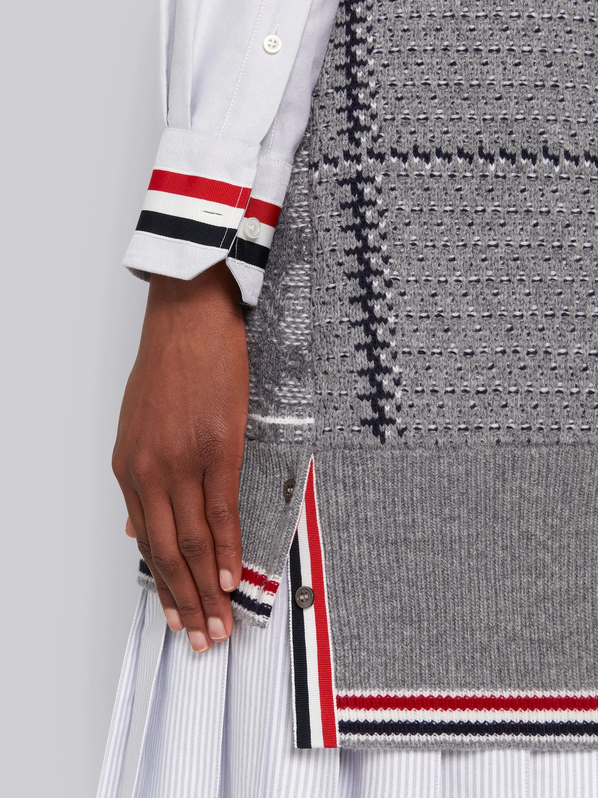 Fun-Mix Windowpane and Gunclub Check Fine Merino Wool Jacquard Cardigan Vest Dress - 6