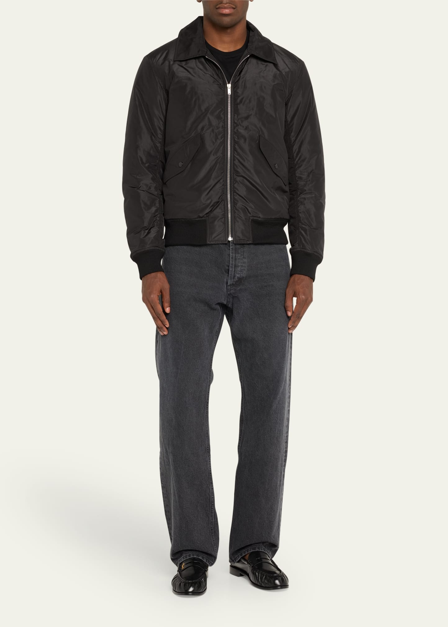Men's Taffeta Shirt-Collar Bomber Jacket - 2