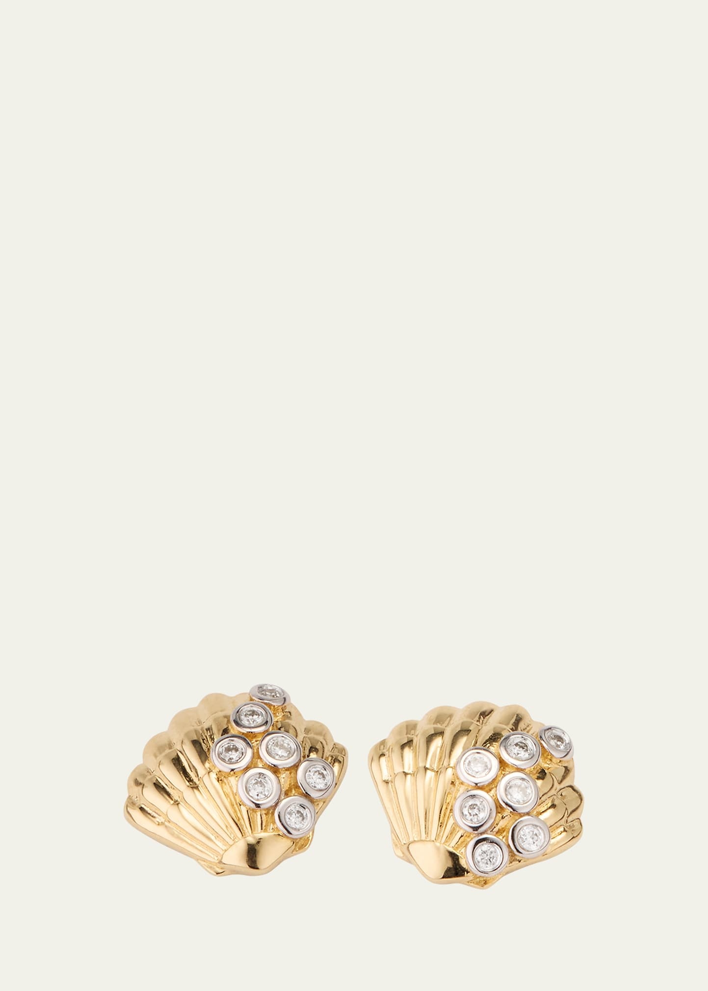 Clam Shell 14K Gold Diamond Stud Earring, Single - 1