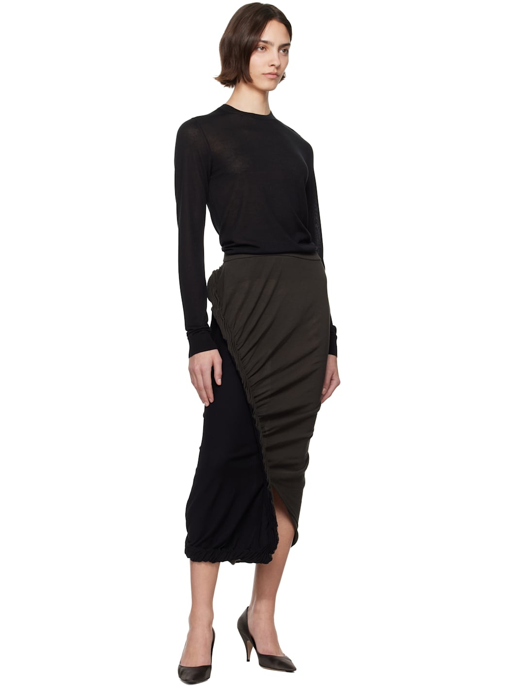 Black & Gray Beanstalk Midi Skirt - 4