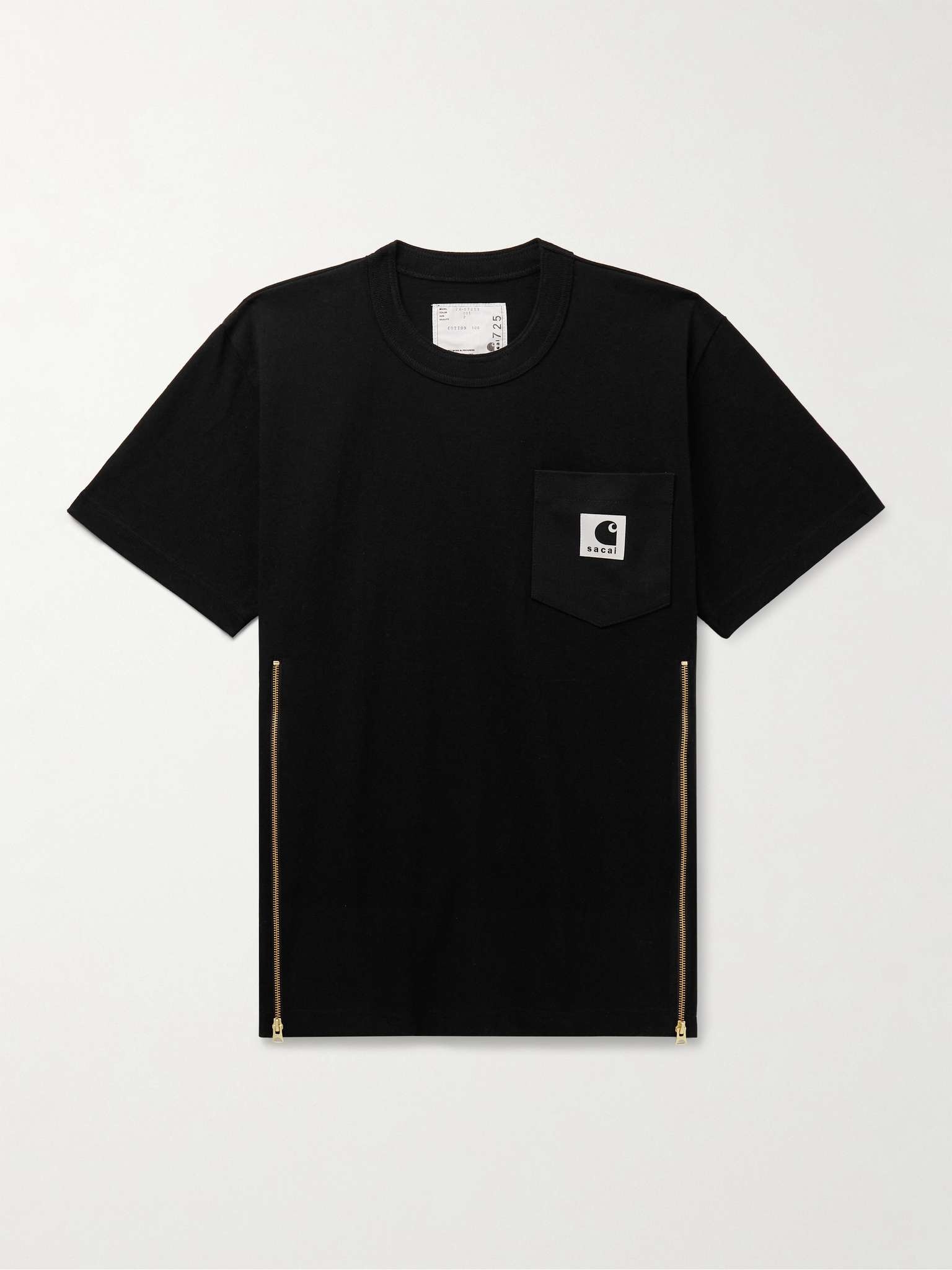 + Carhartt WIP Zip-Detailed Logo-Appliquéd Canvas-Trimmed Cotton-Jersey T-Shirt - 1