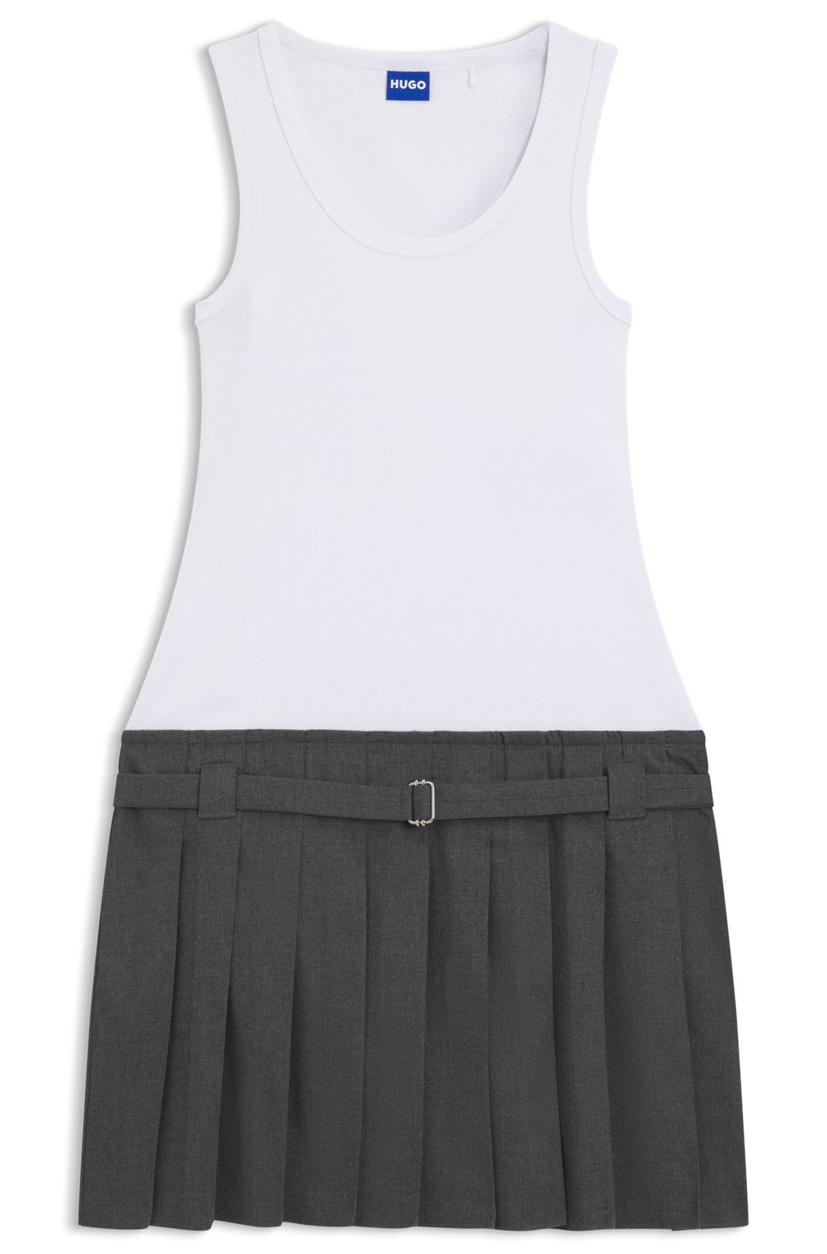 RIBBED TANK DRESS WITH PLEATED SKIRT - 1