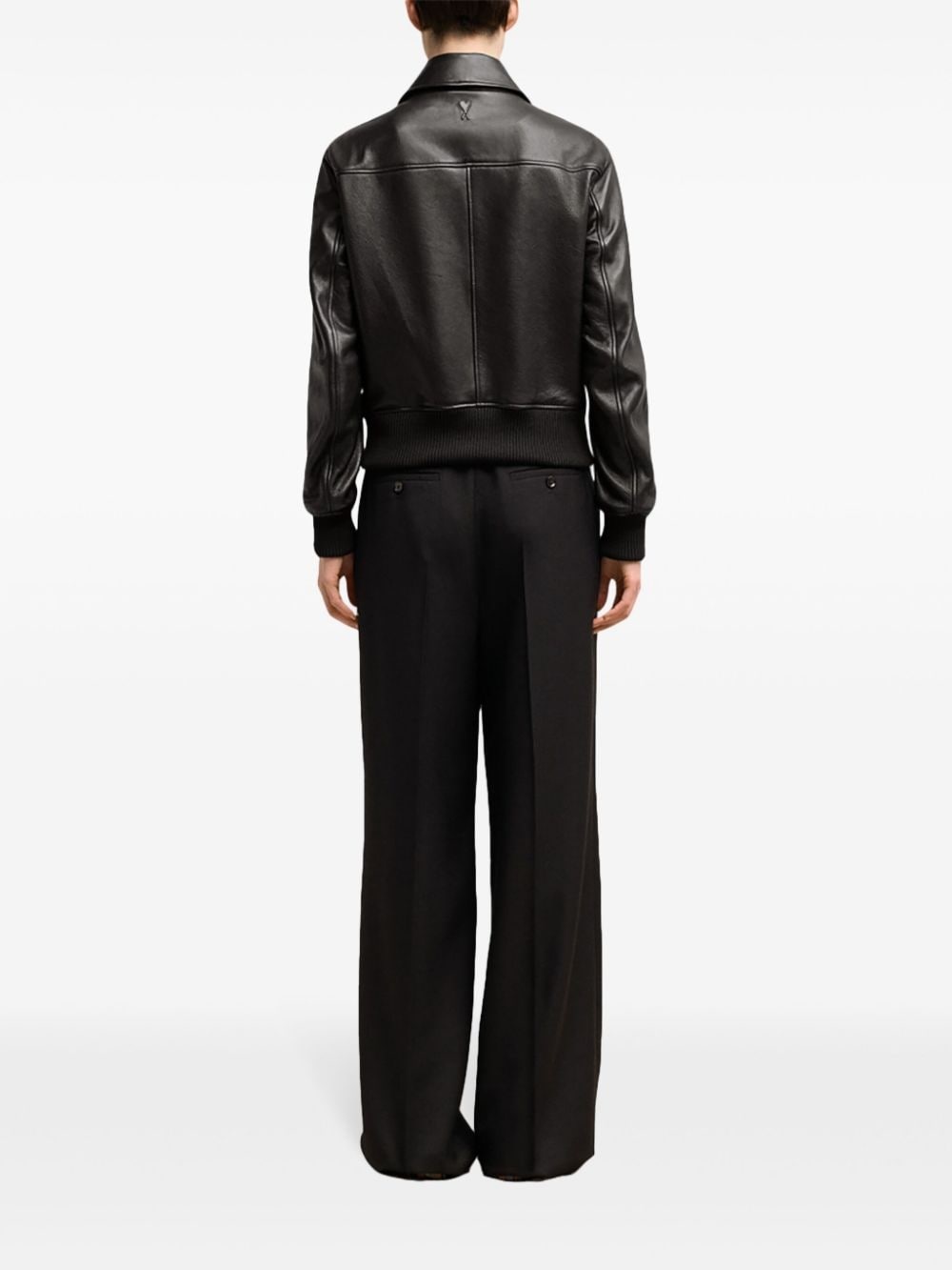 embroidered-logo leather jacket - 5