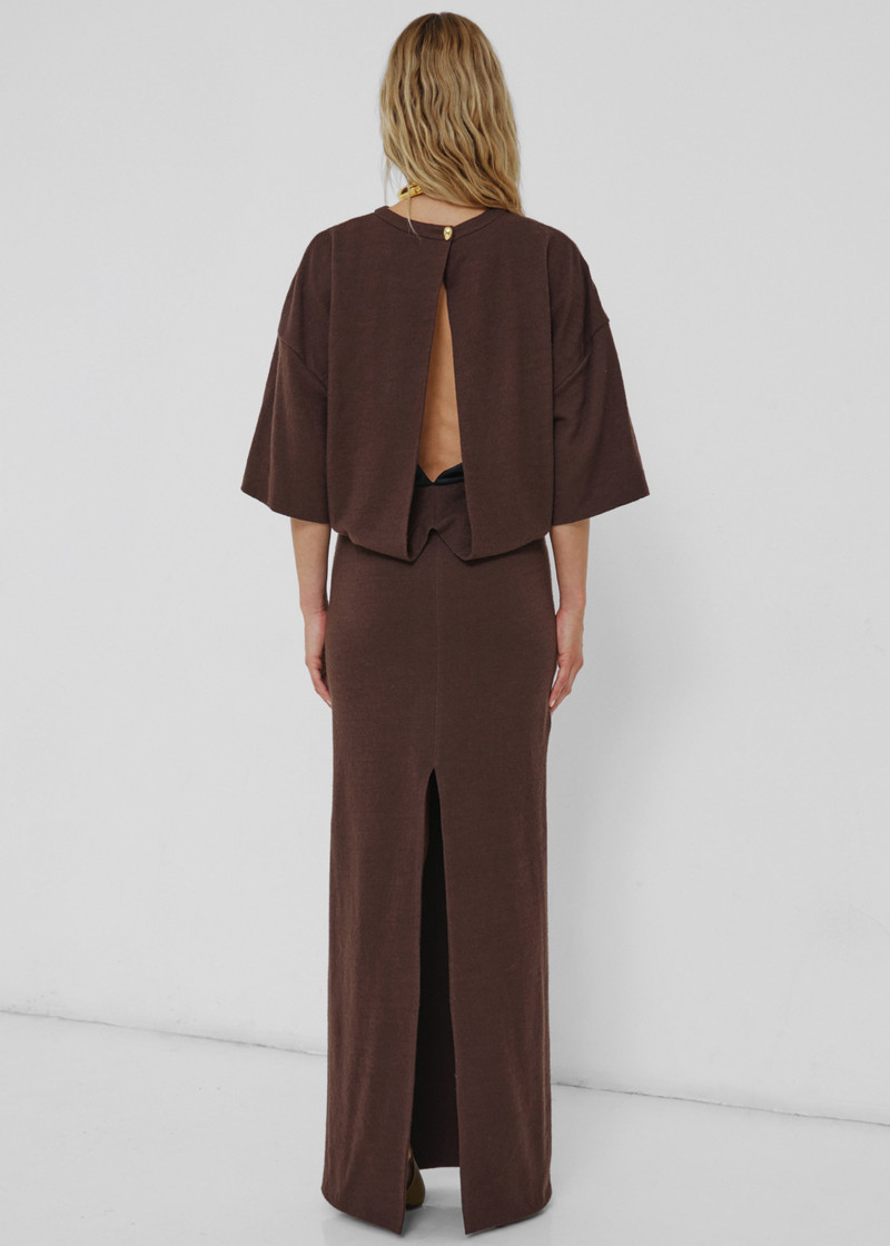 Darkpark Marlin Open Back Wool Dress - Dark Brown 4