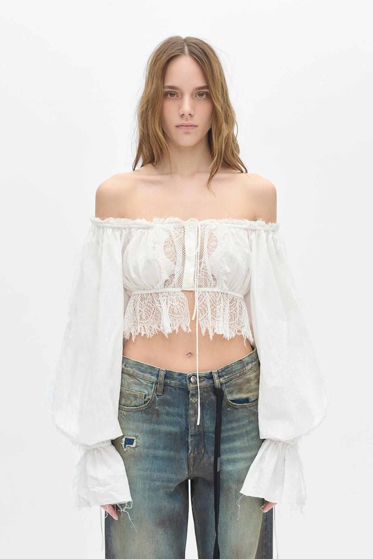 Jorunn Crop Top With Distressed Lace Details - 1