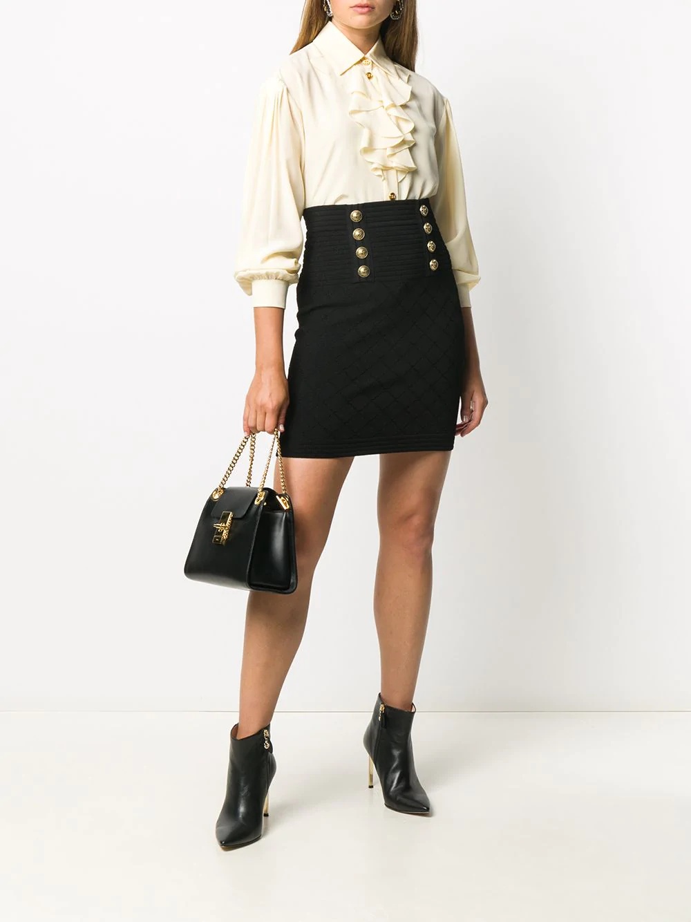 knitted embossed button skirt - 2