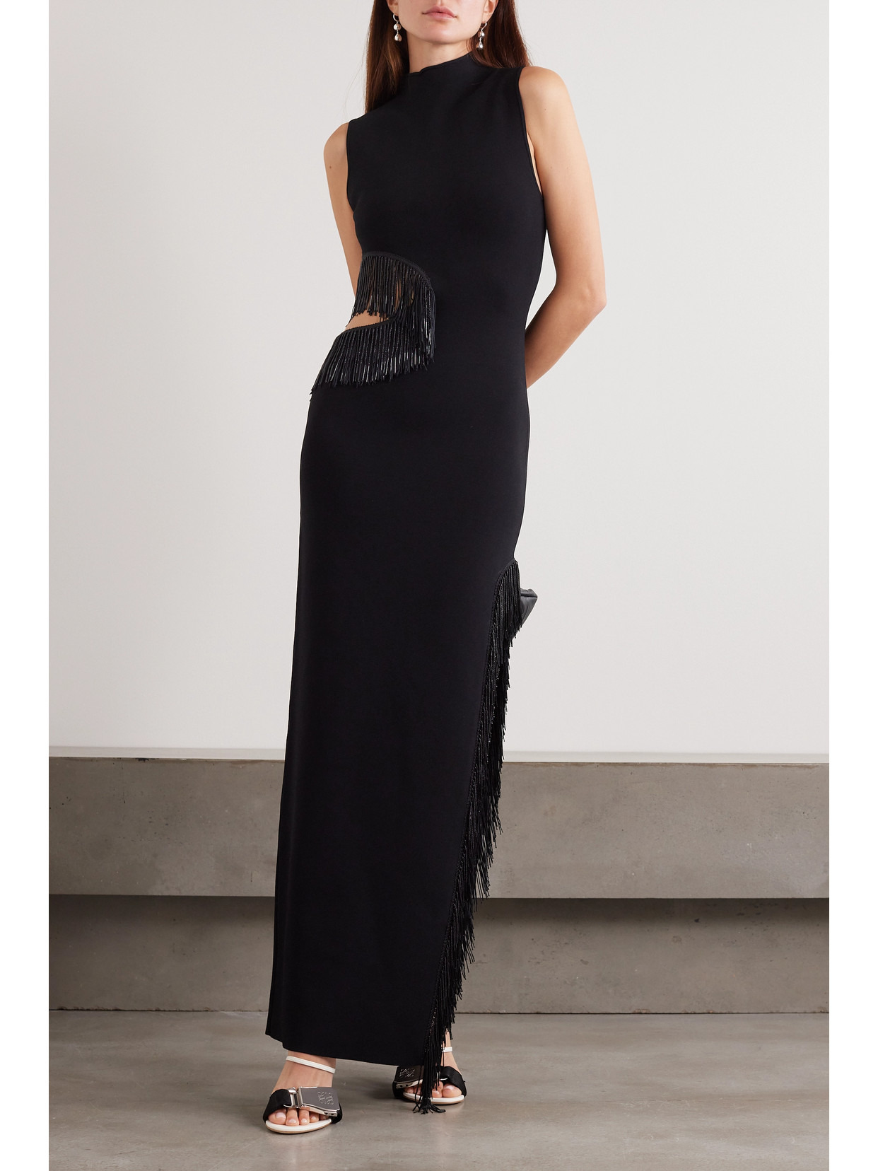 Nova Beaded Fringed Cutout Jersey Gown - 2