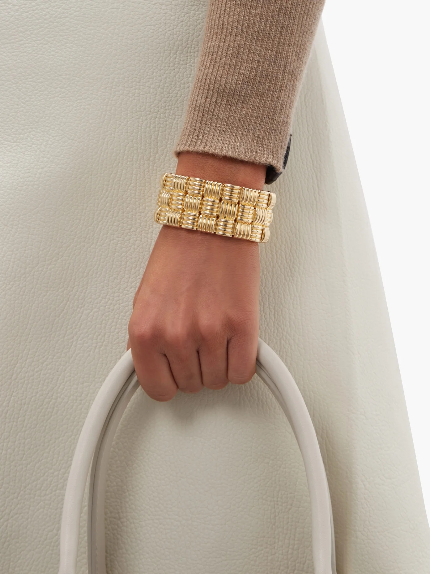 Intrecciato-woven gold-plated cuff - 2