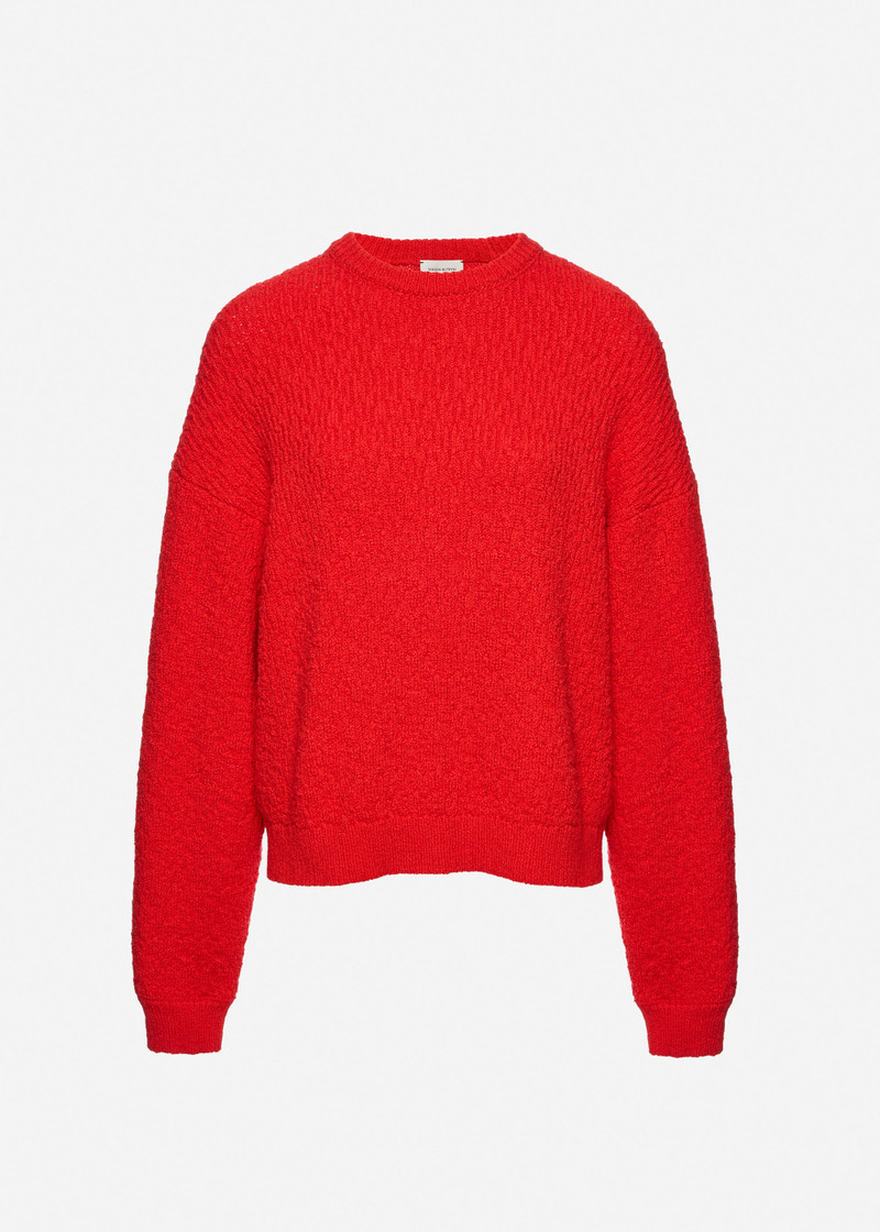 Textured cotton sweater in red 1