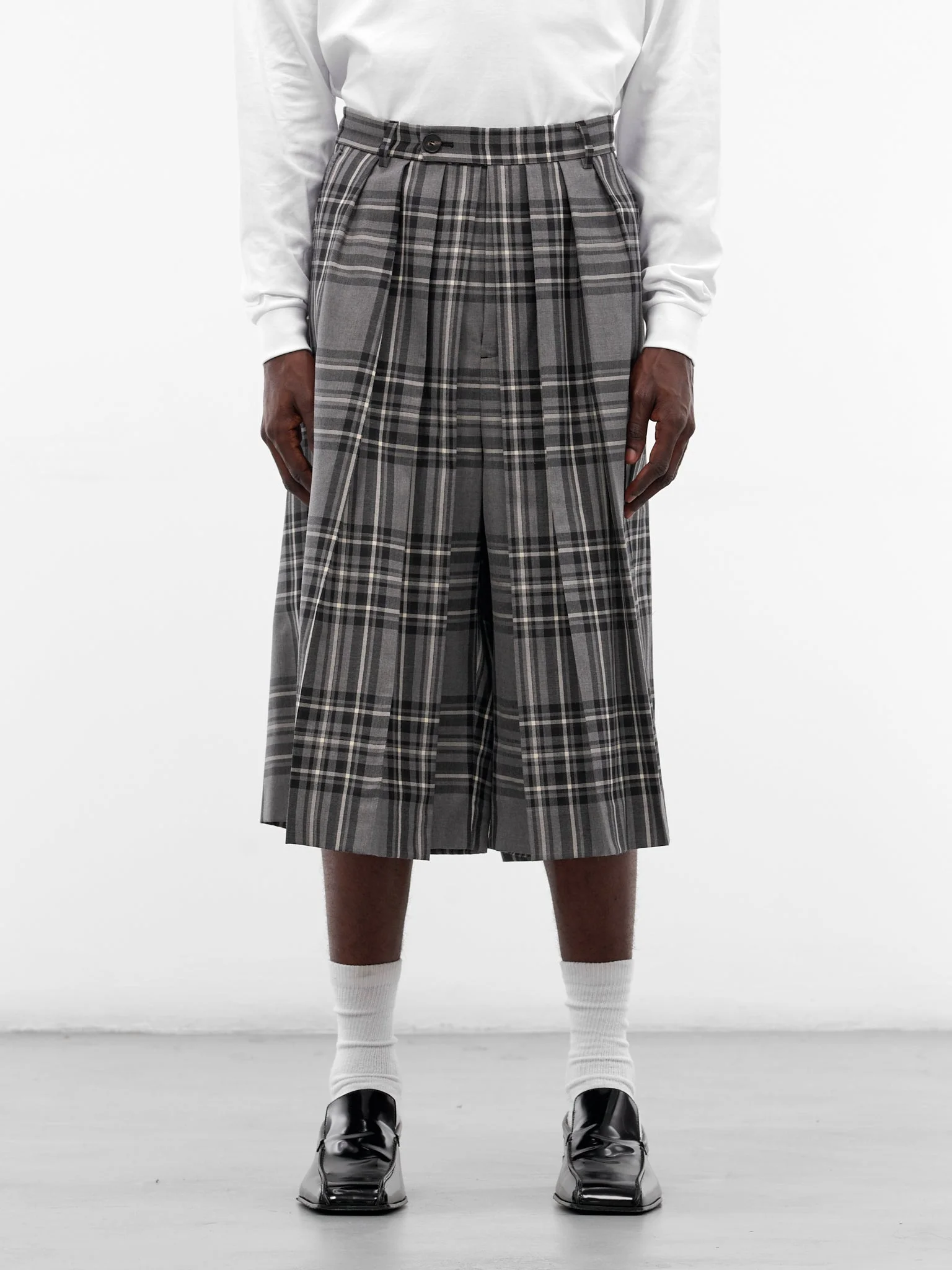 Wool Tartan Hakama Cropped Pants - 1