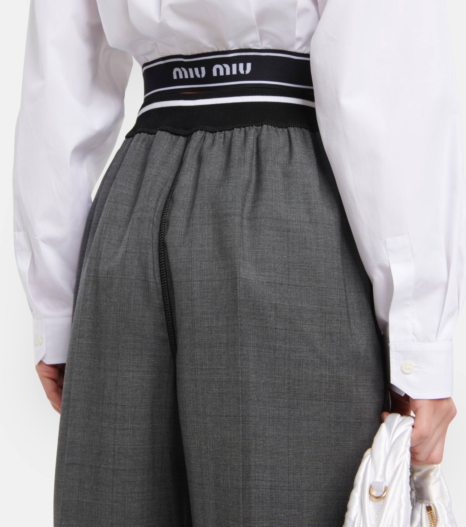 Logo wide-leg checked pants - 6