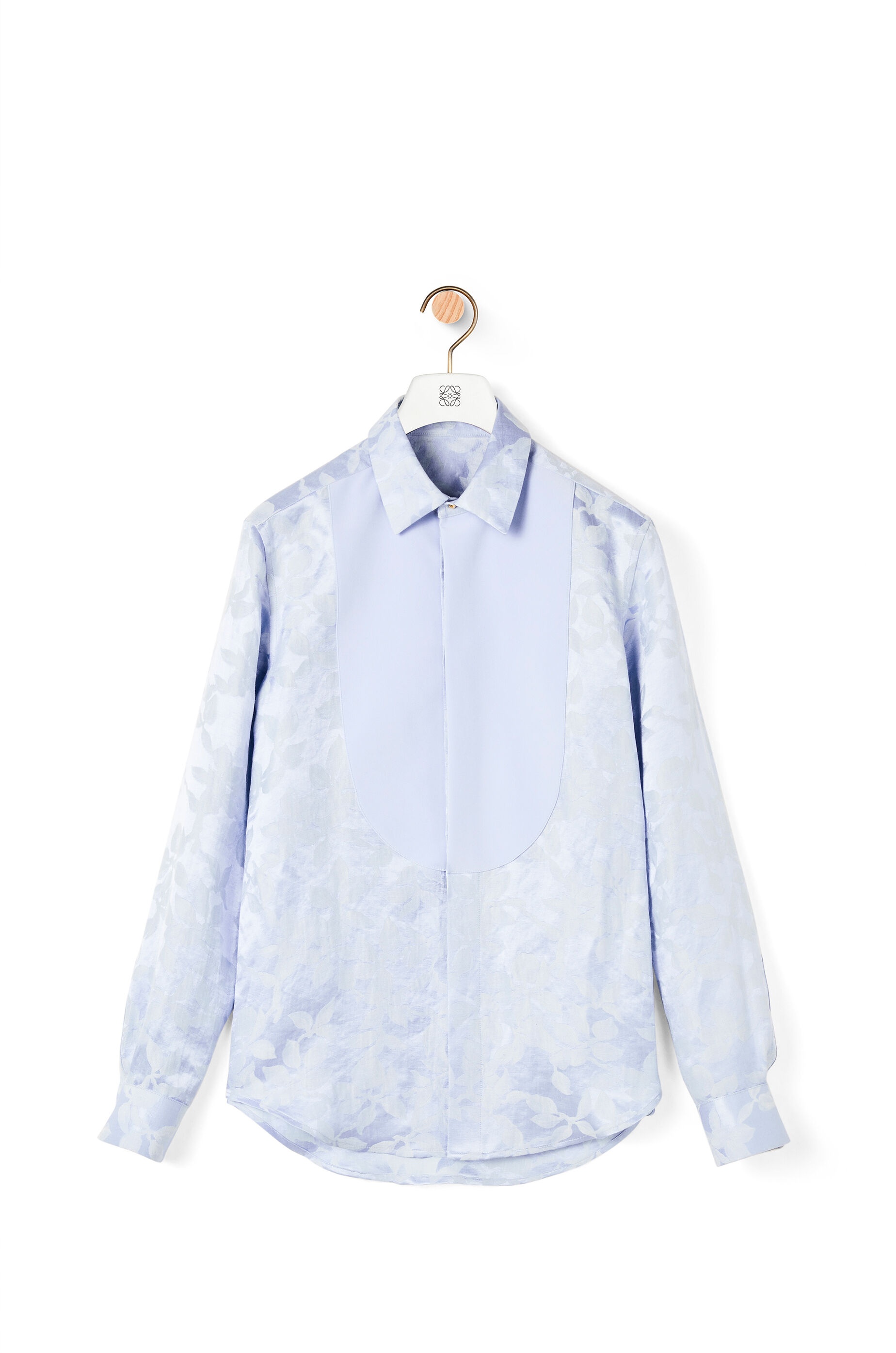 Flower jacquard bib shirt in linen and silk - 1